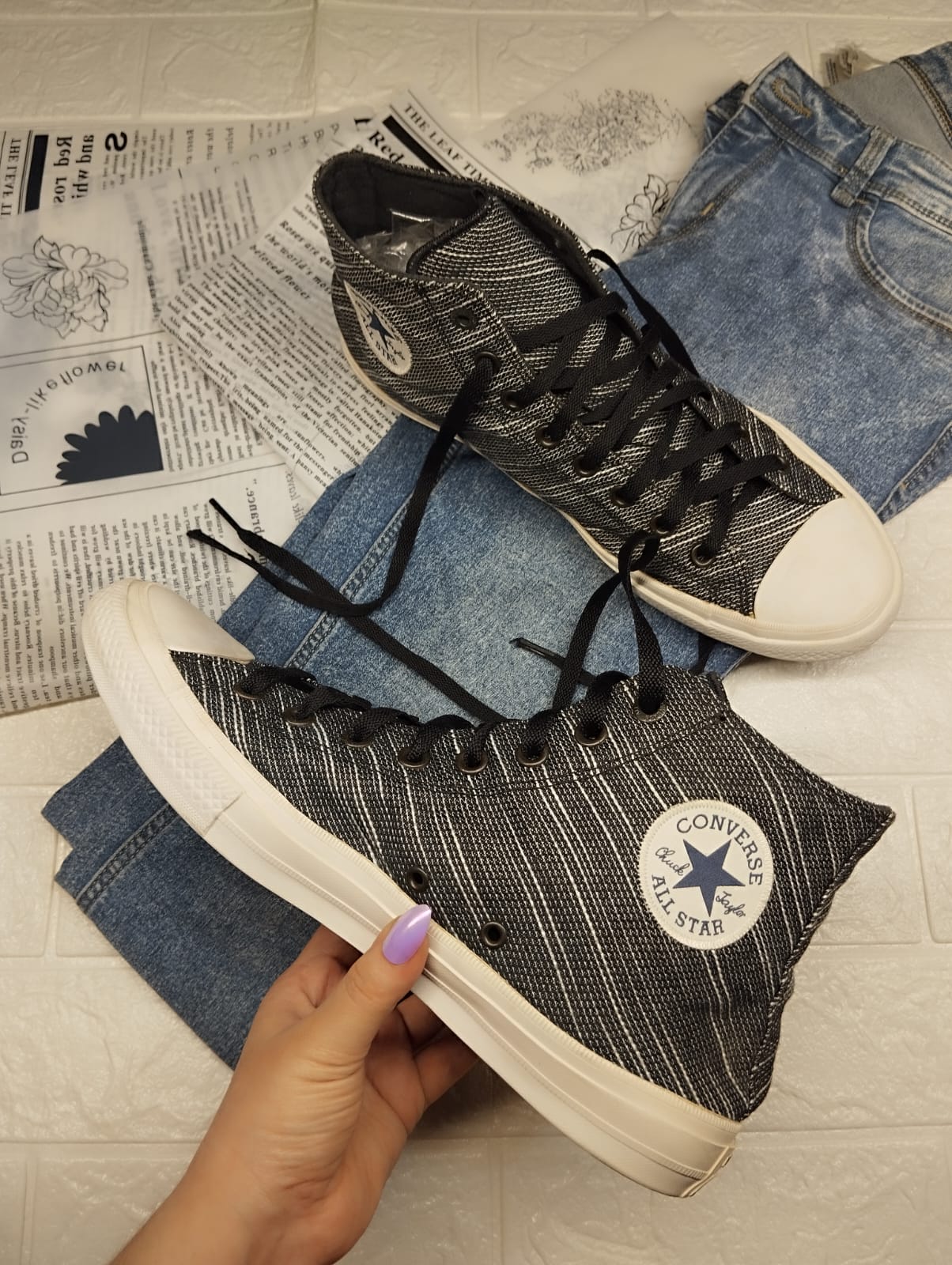Grey stripped high rise converse