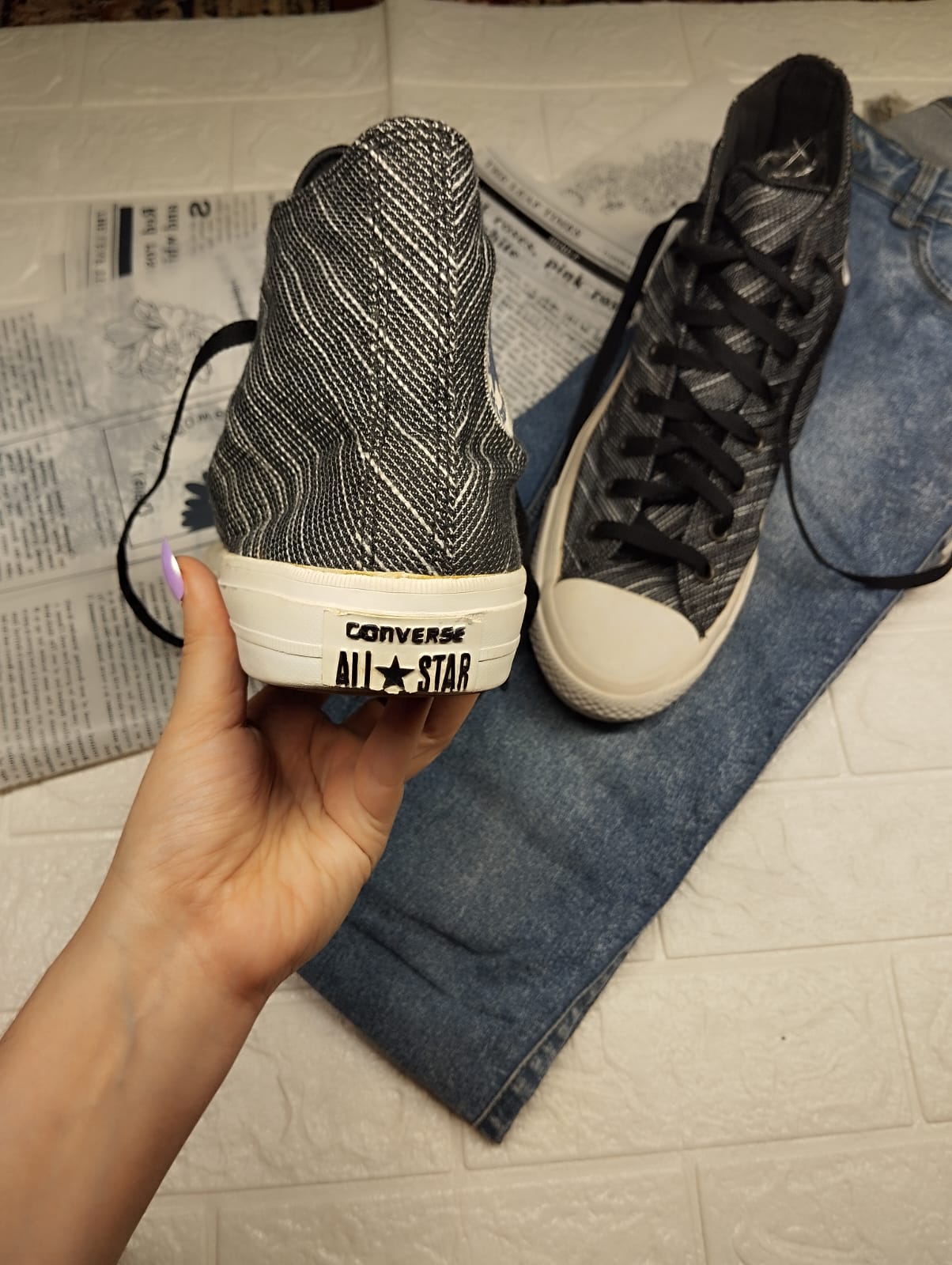 Grey stripped high rise converse