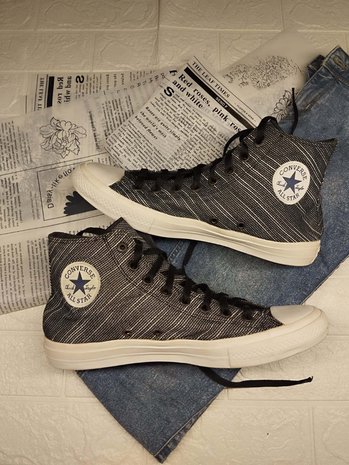 Grey stripped high rise converse