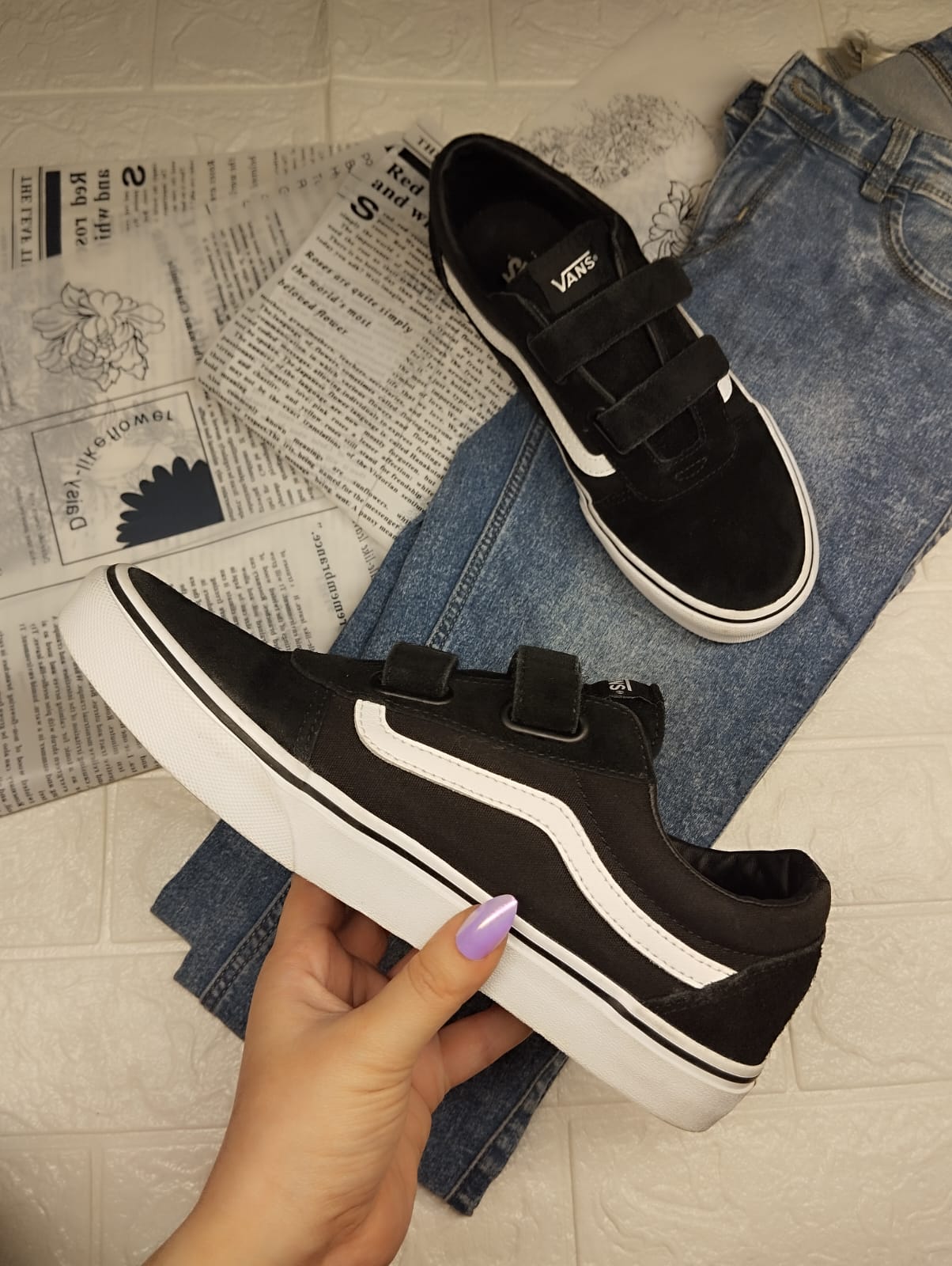 Black low rise vans (straps)