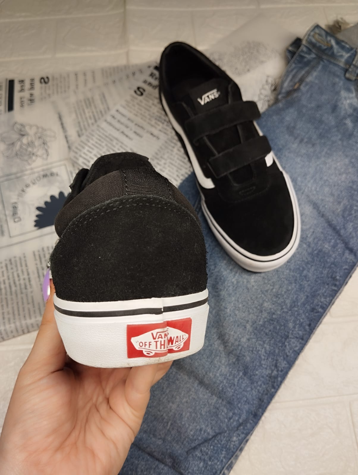 Black low rise vans (straps)
