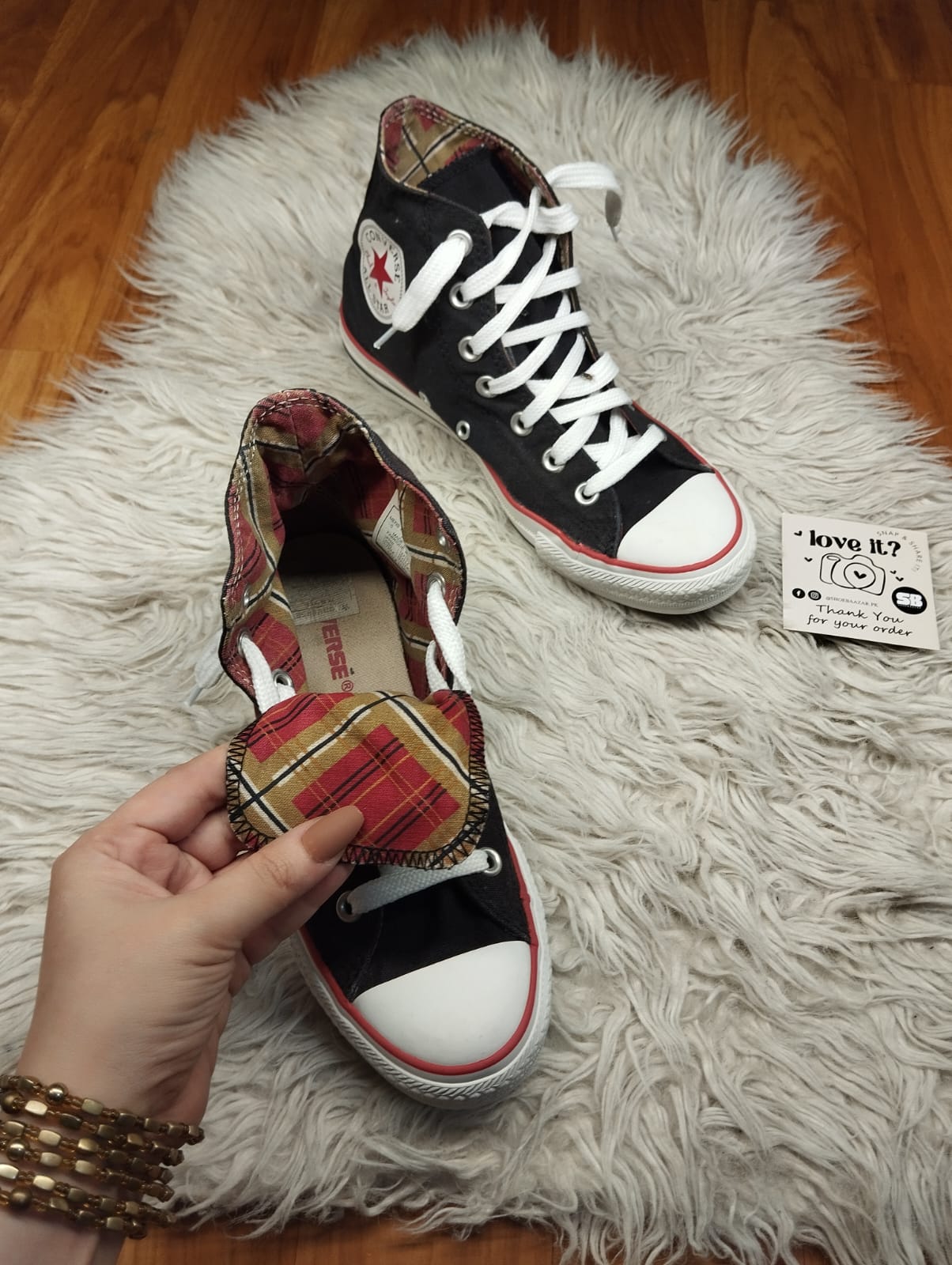 Black and red high rise converse