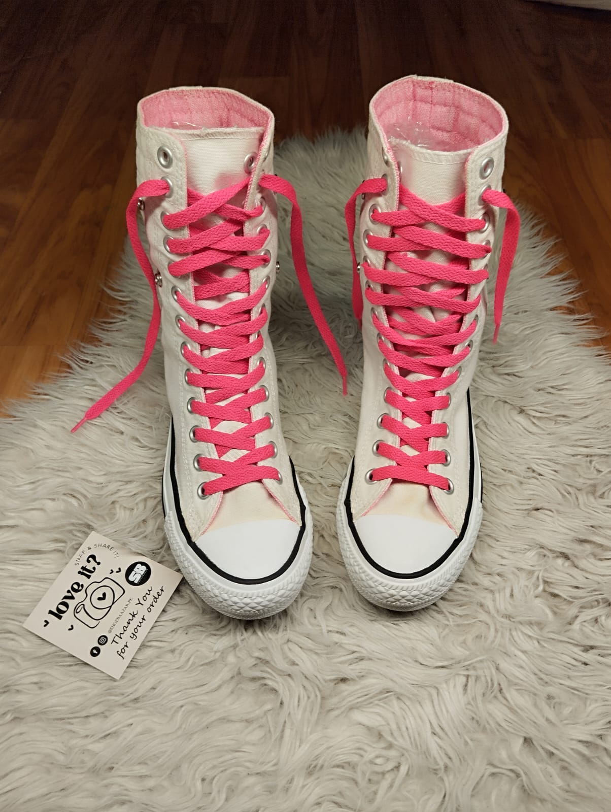 XXL White and pink high rise converse