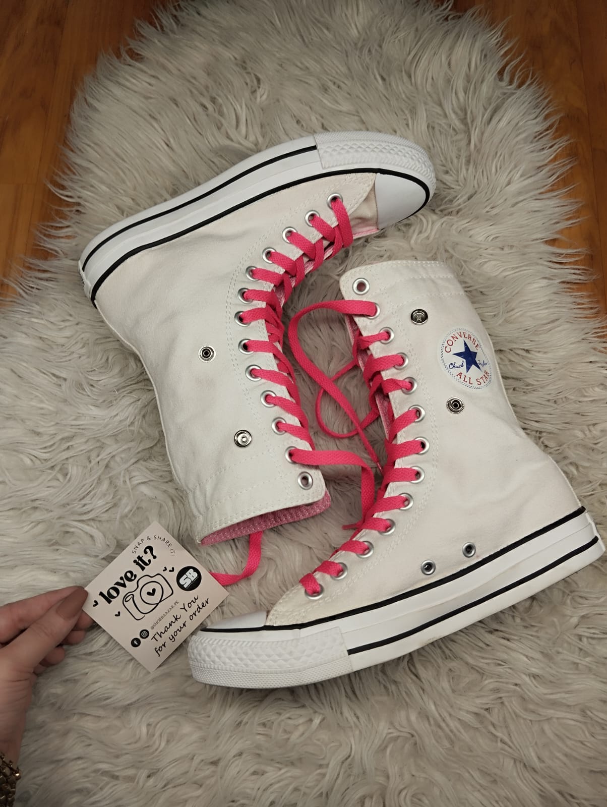 XXL White and pink high rise converse