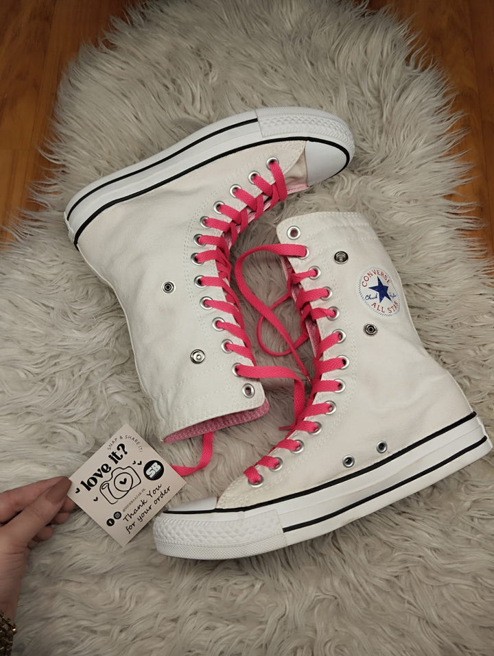XXL White and pink high rise converse