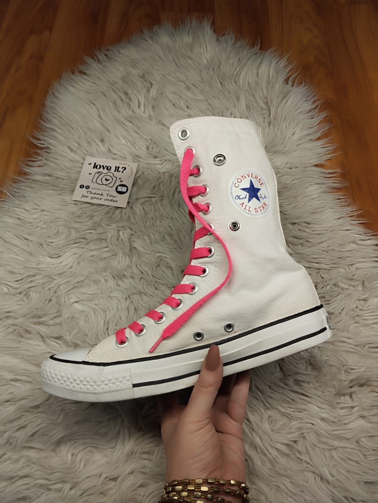 XXL White and pink high rise converse