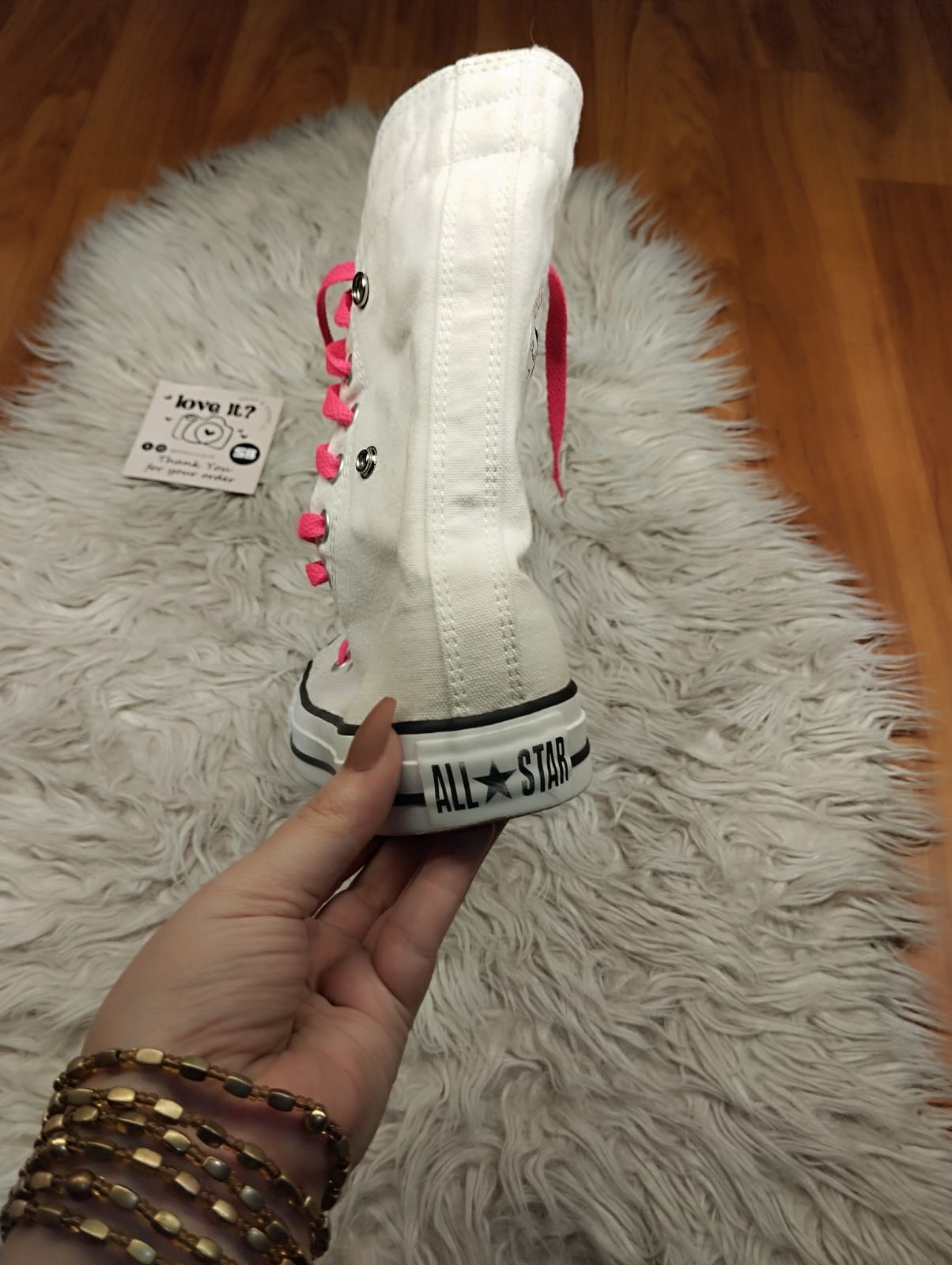 XXL White and pink high rise converse