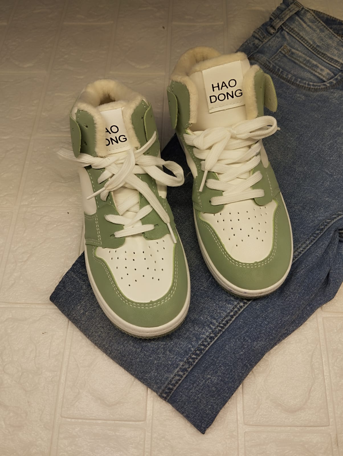 Green and white shoes