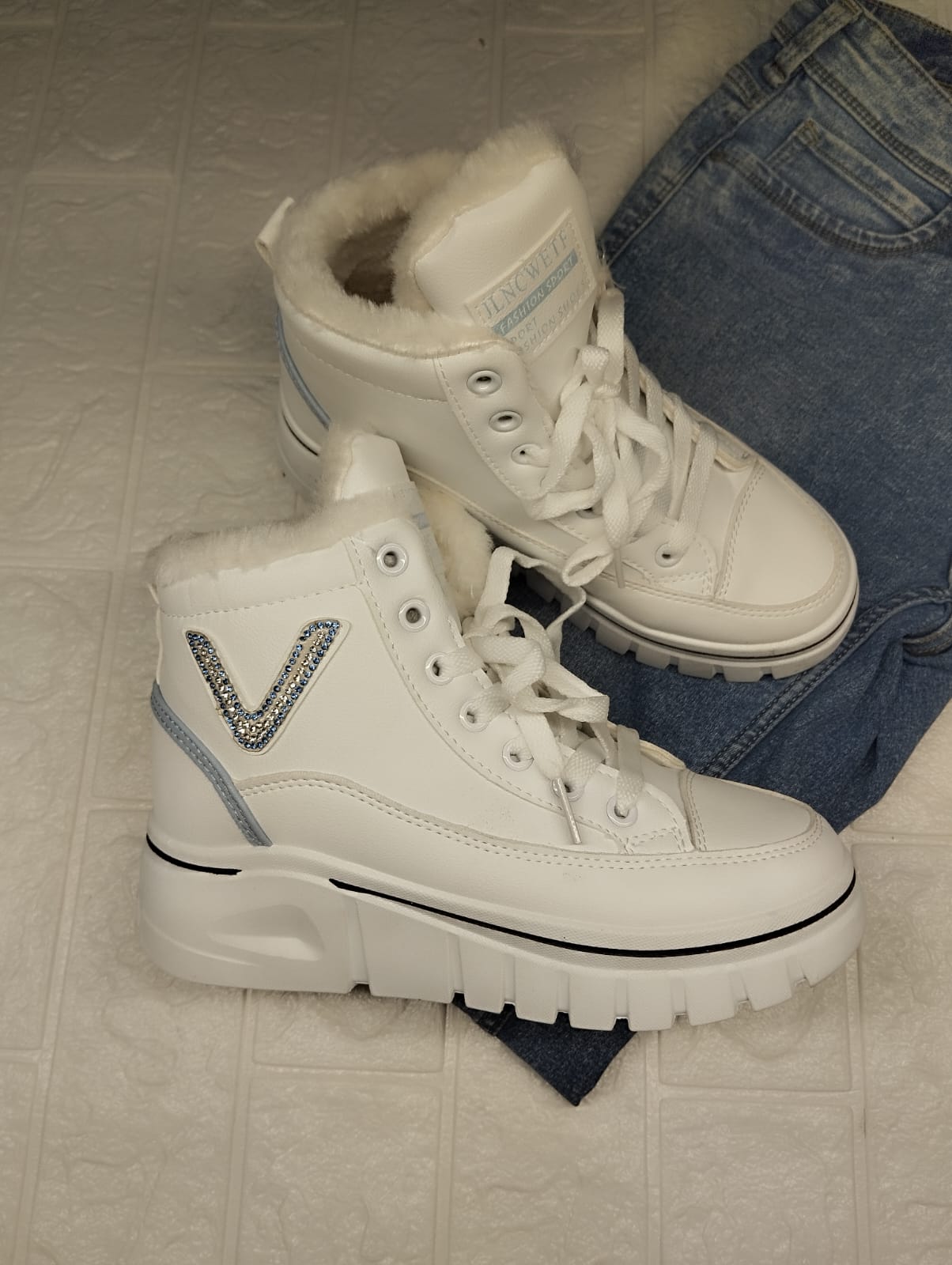 White and blue shoes