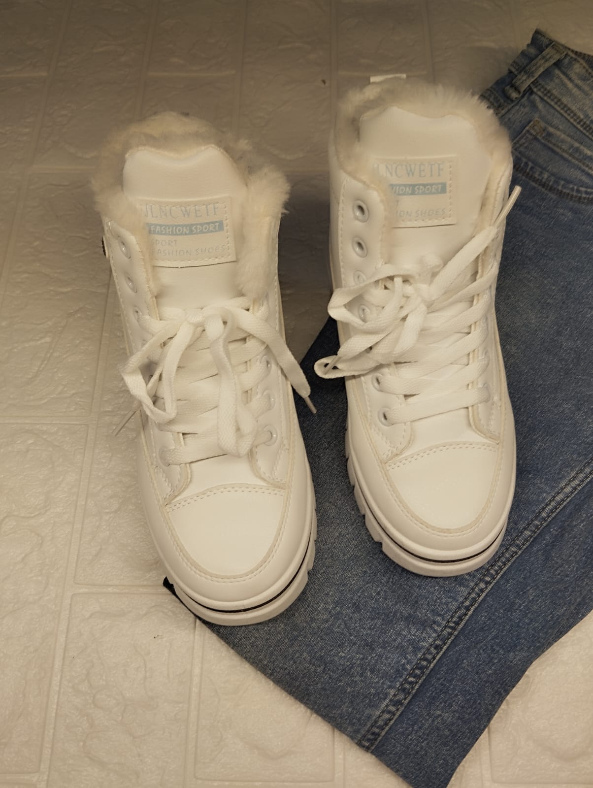 White and blue shoes