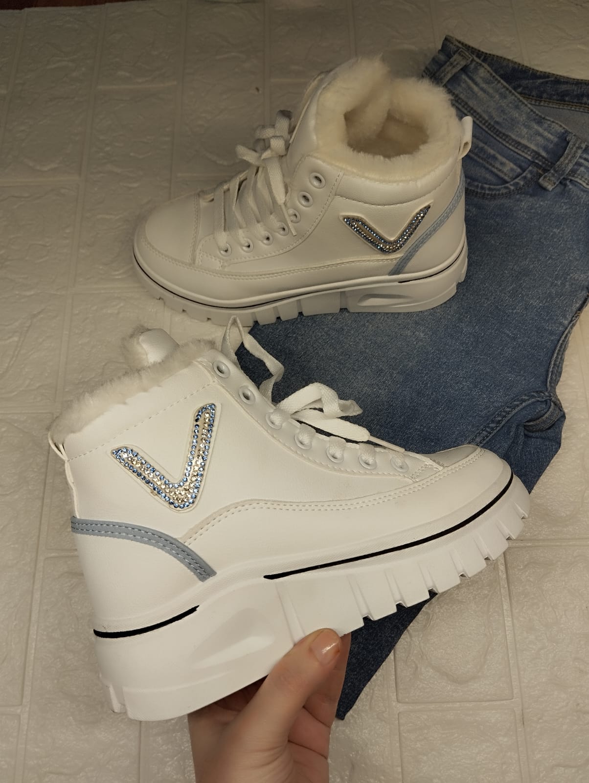 White and blue shoes