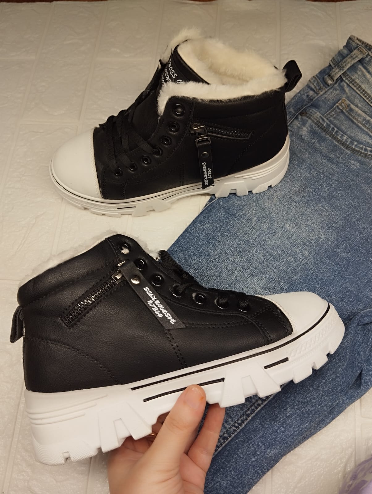 Black and white shoes