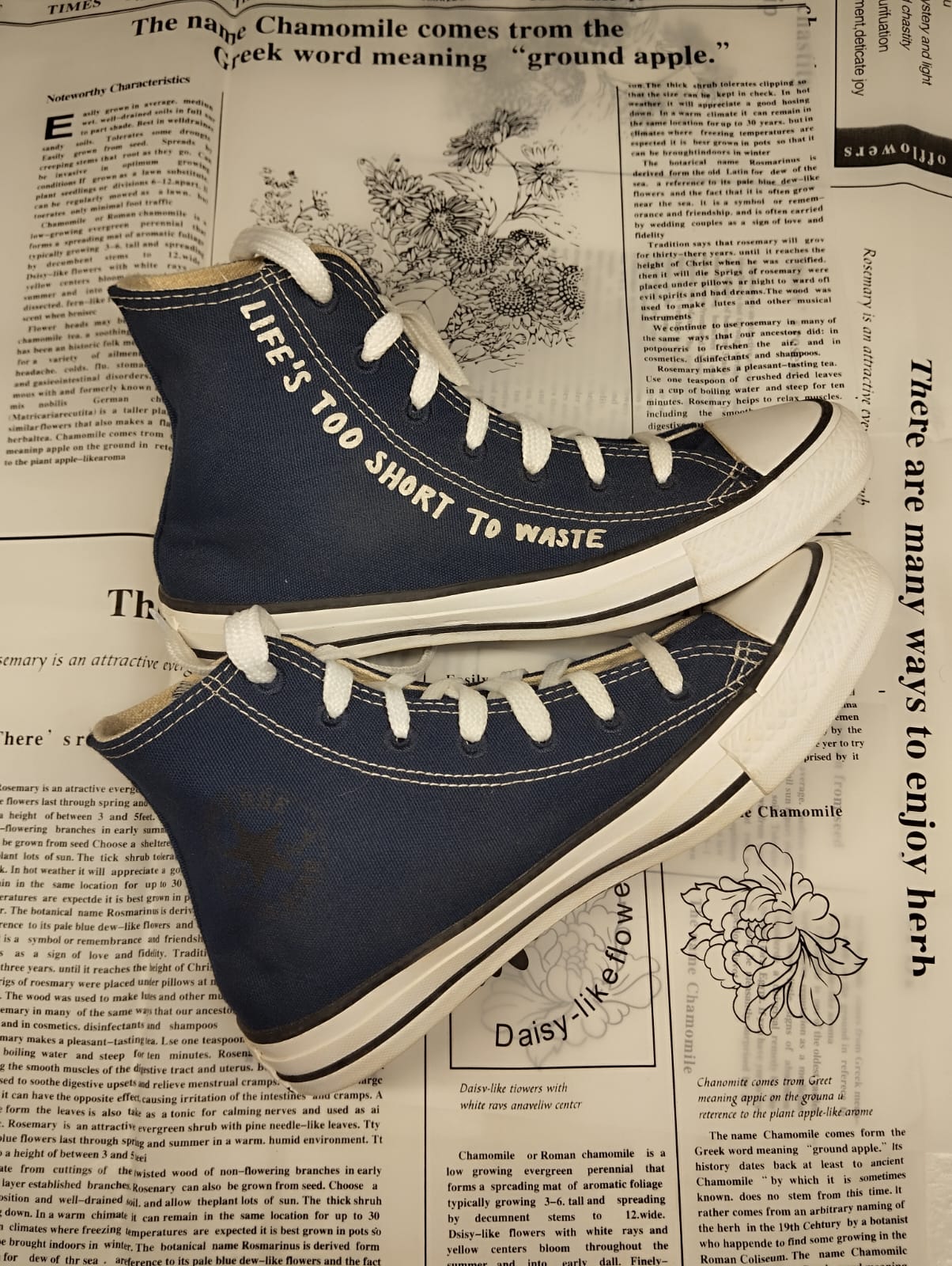 Navy blue writing high rise converse