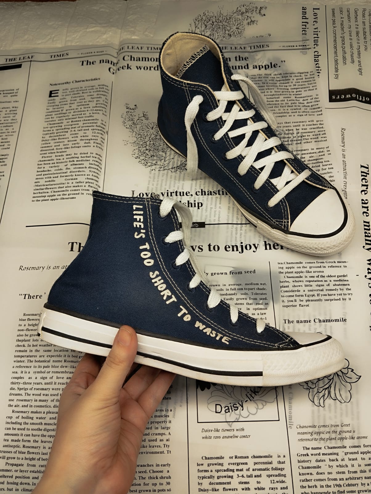 Navy blue writing high rise converse