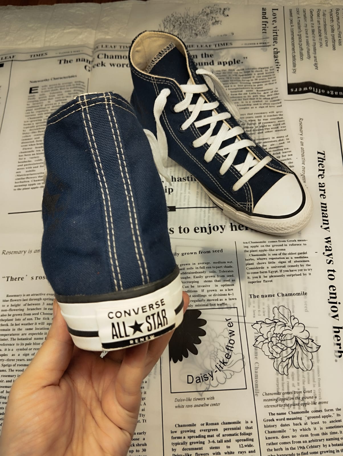 Navy blue writing high rise converse
