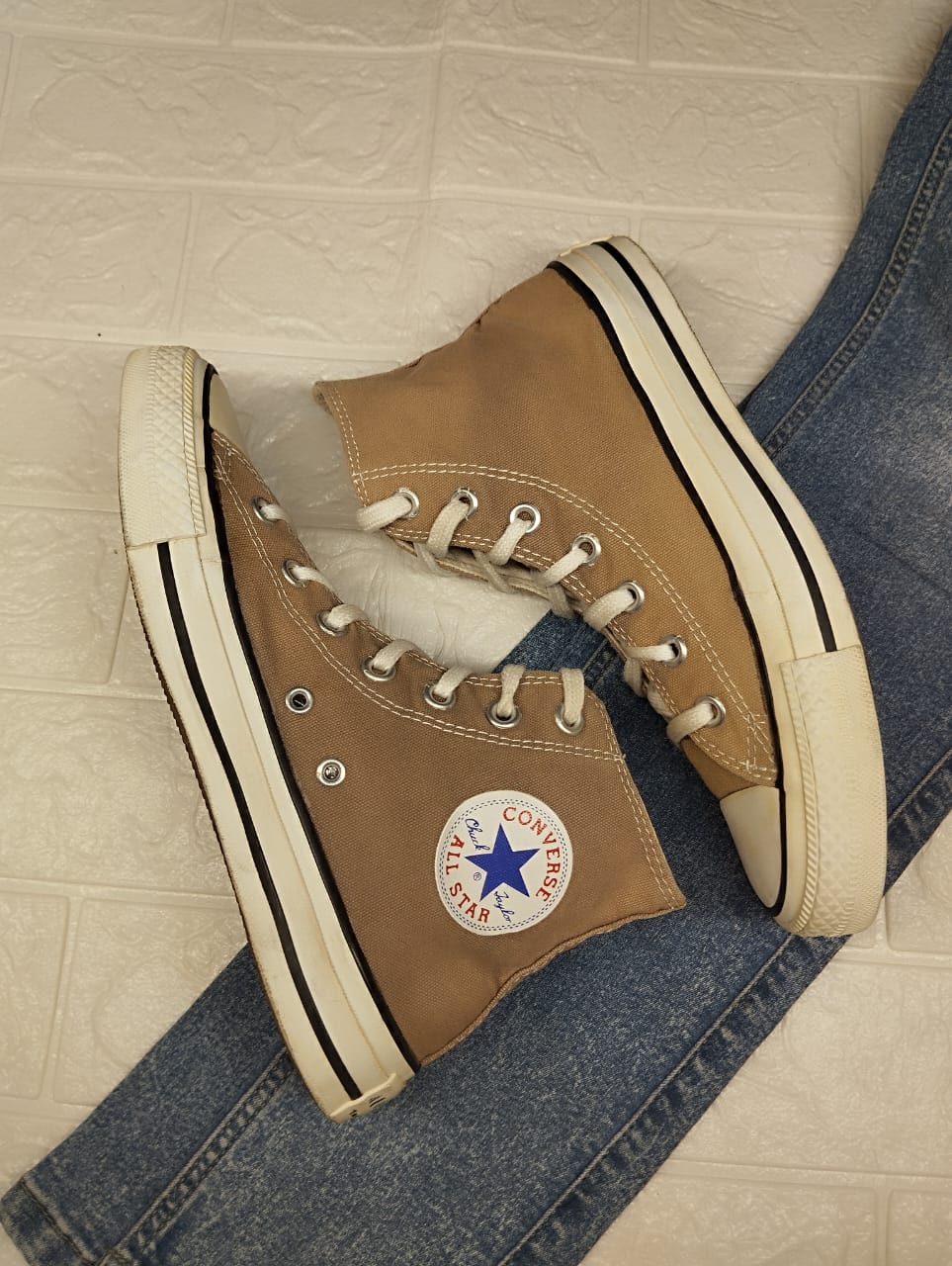 Beige high rise converse