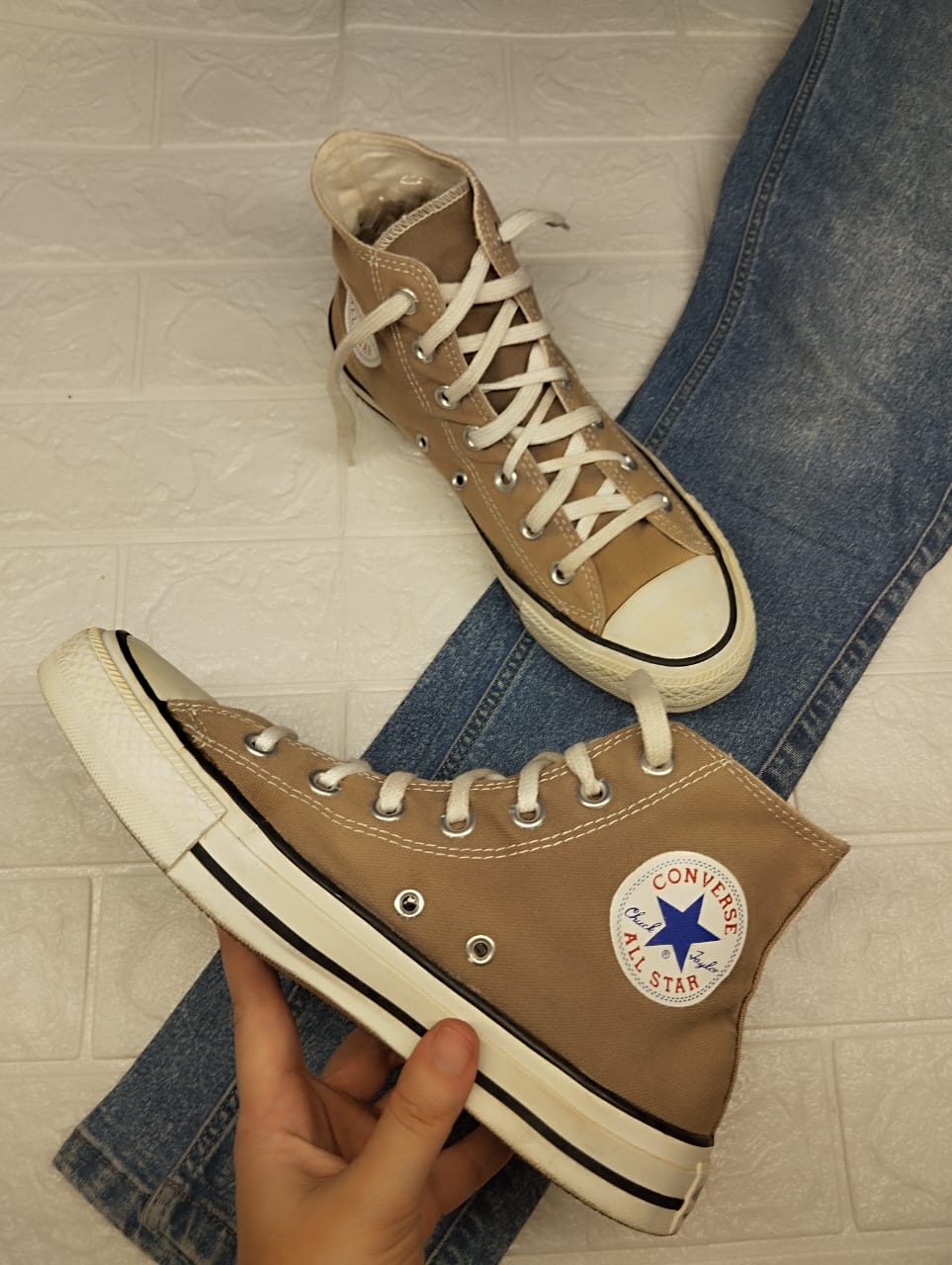 Beige high rise converse