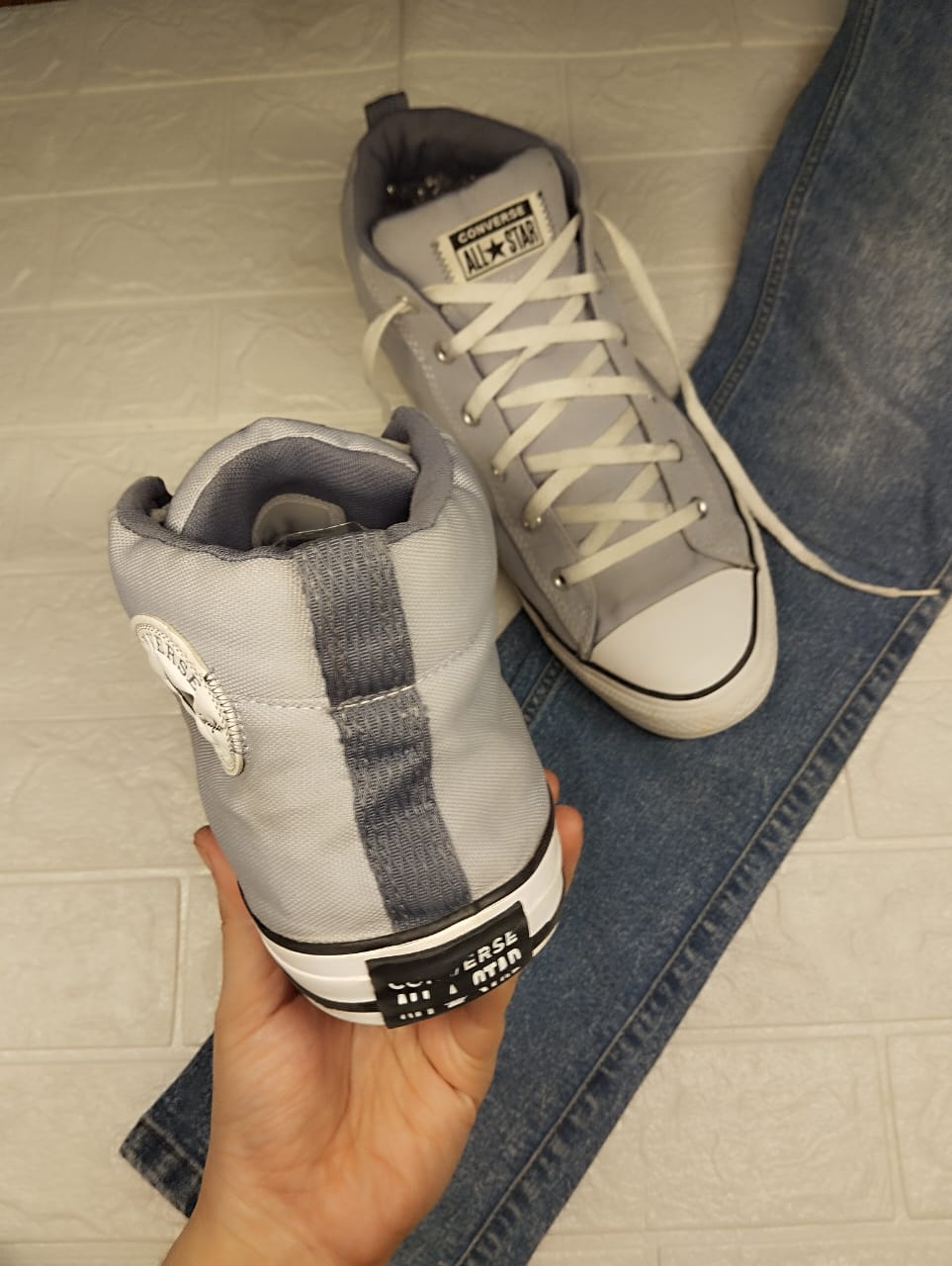 Grey ankle cut converse