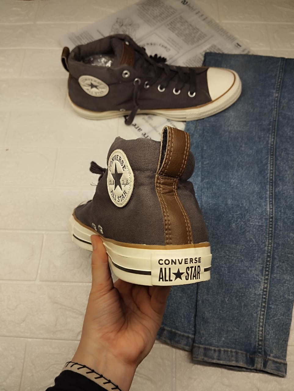 Brown ankle cut converse