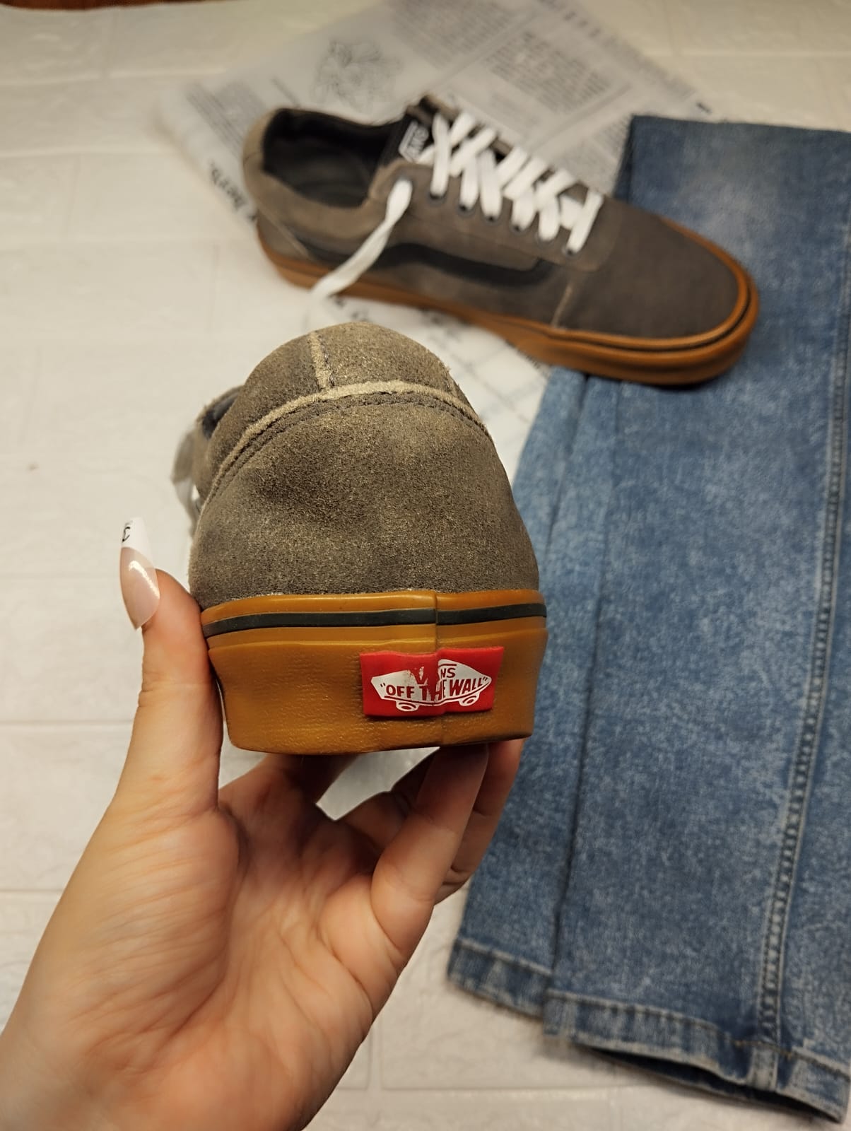 Grey and brown low rise vans