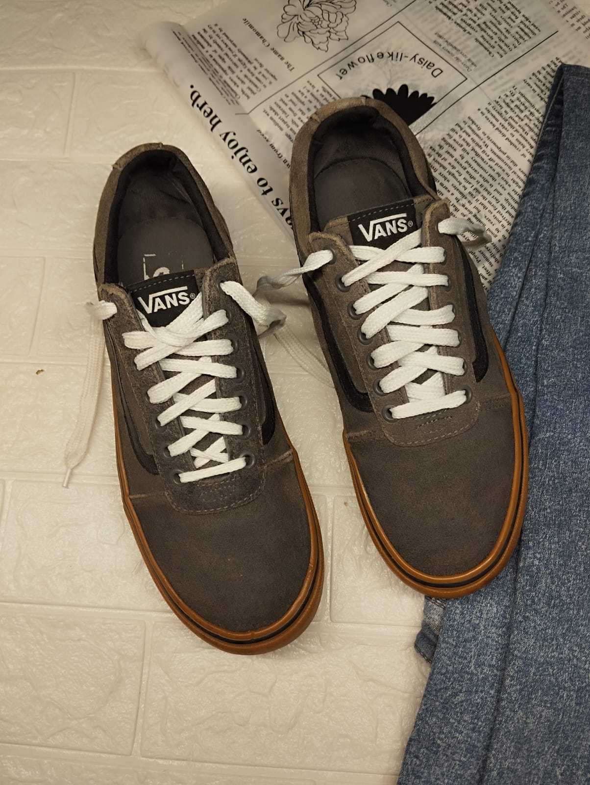 Grey and brown low rise vans