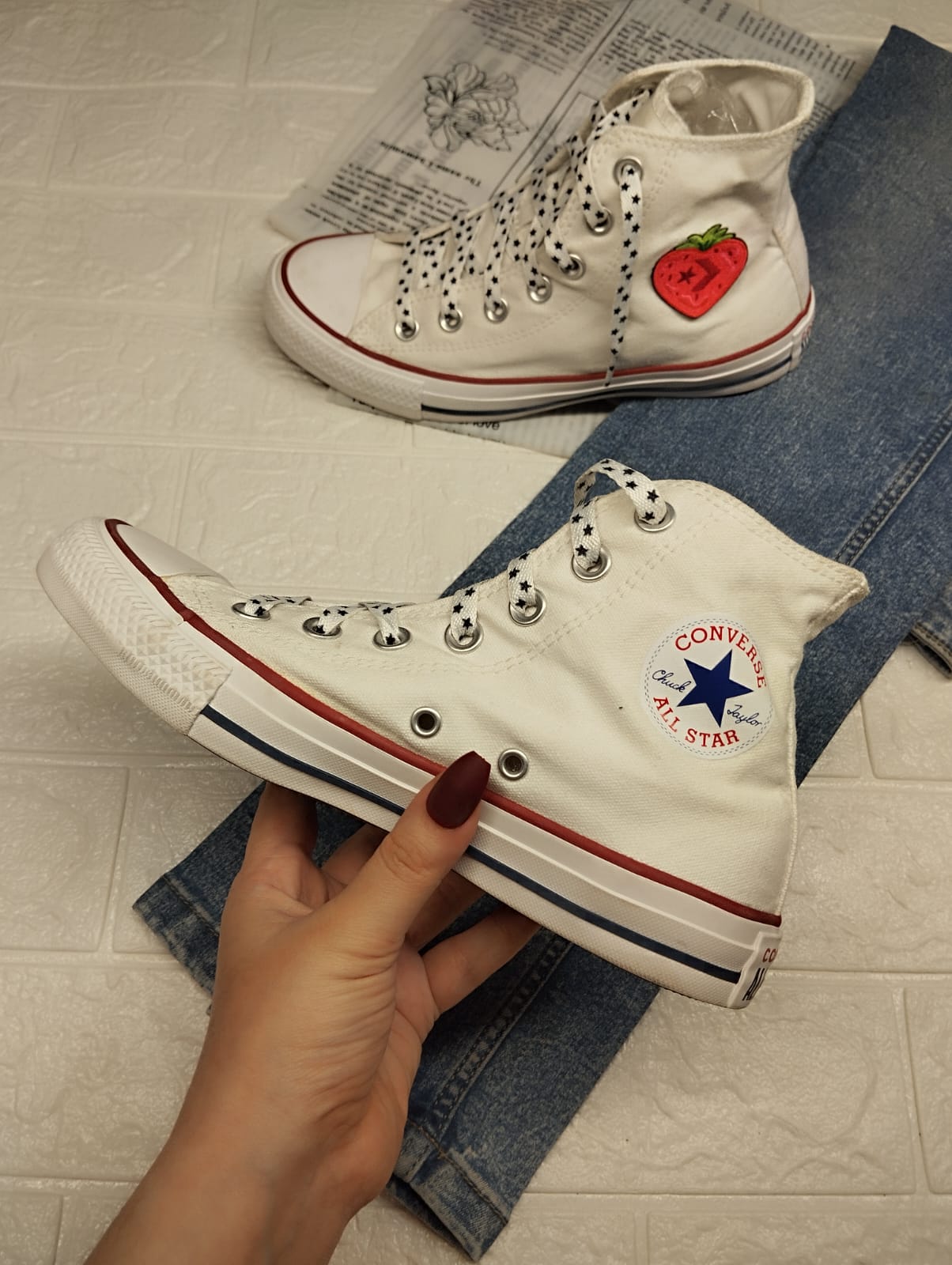 White star lace high rise converse