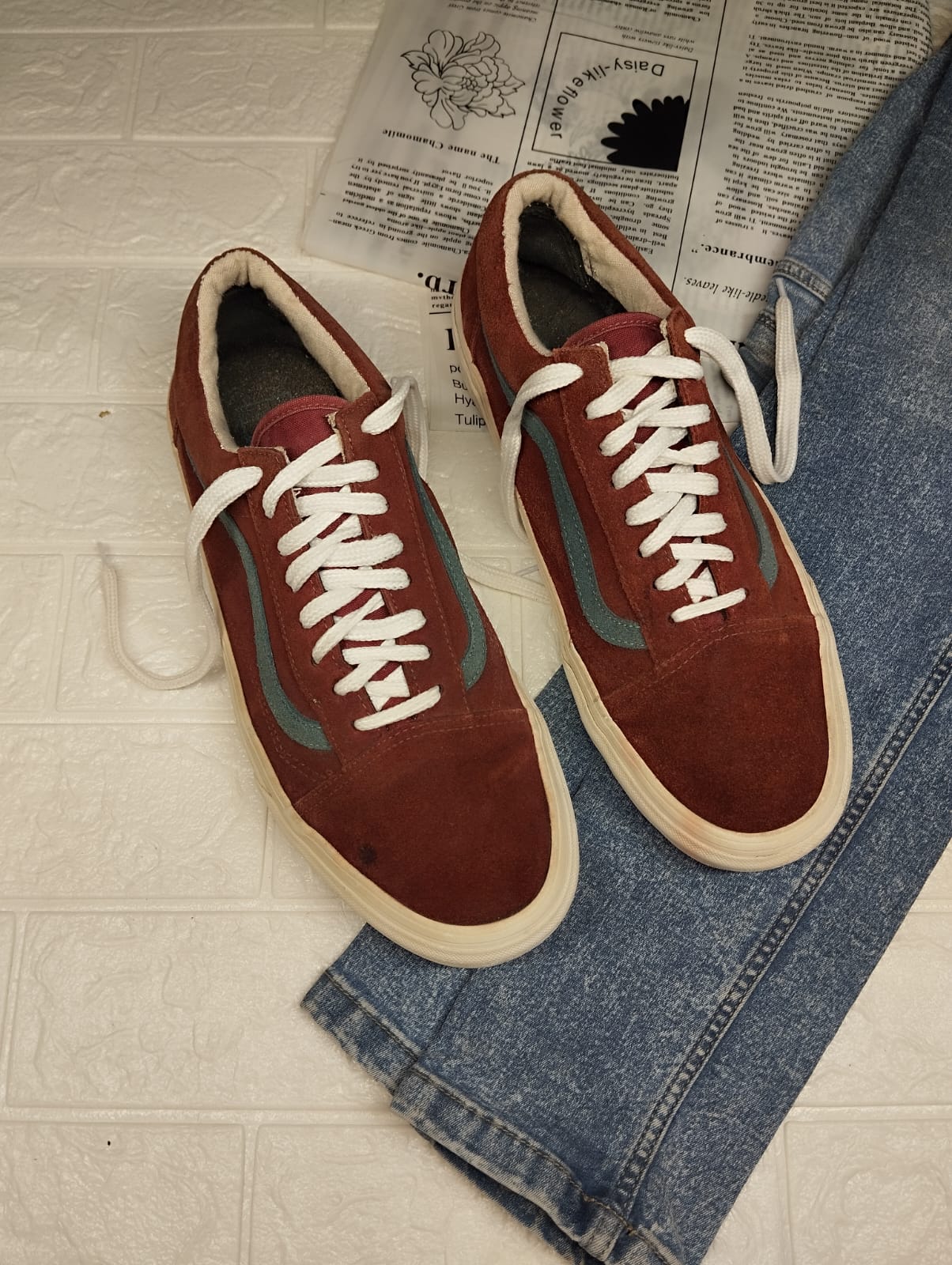 Brown and blue low rise vans