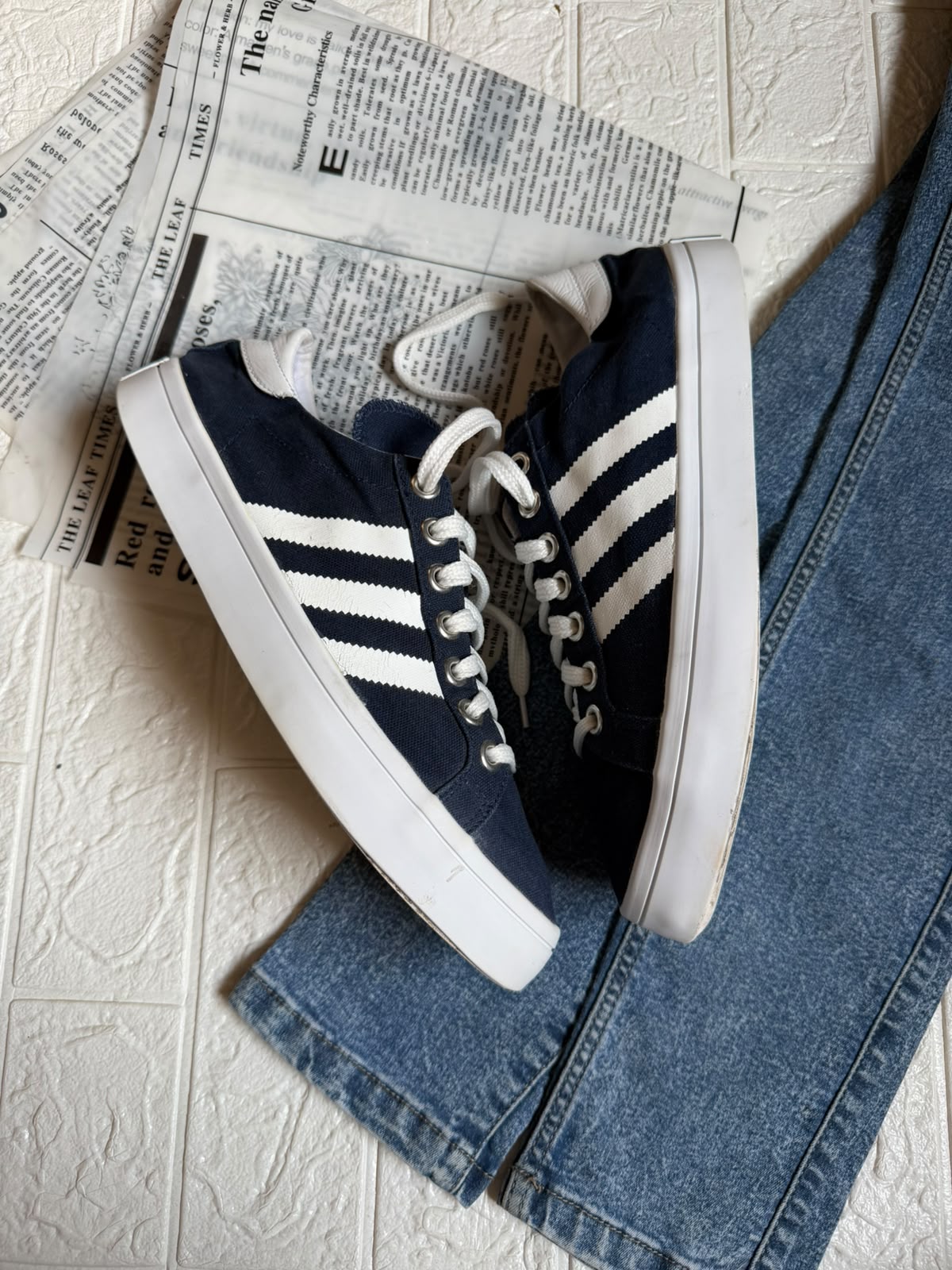 Blue and white adidas