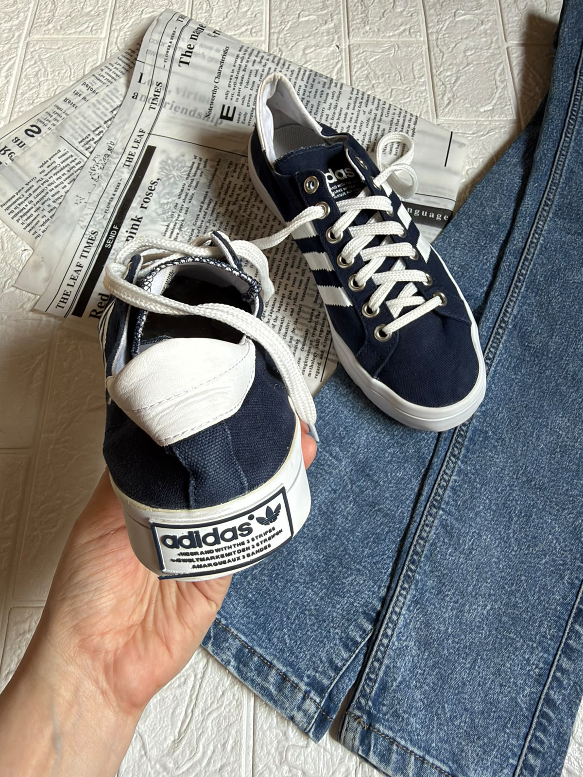 Blue and white adidas