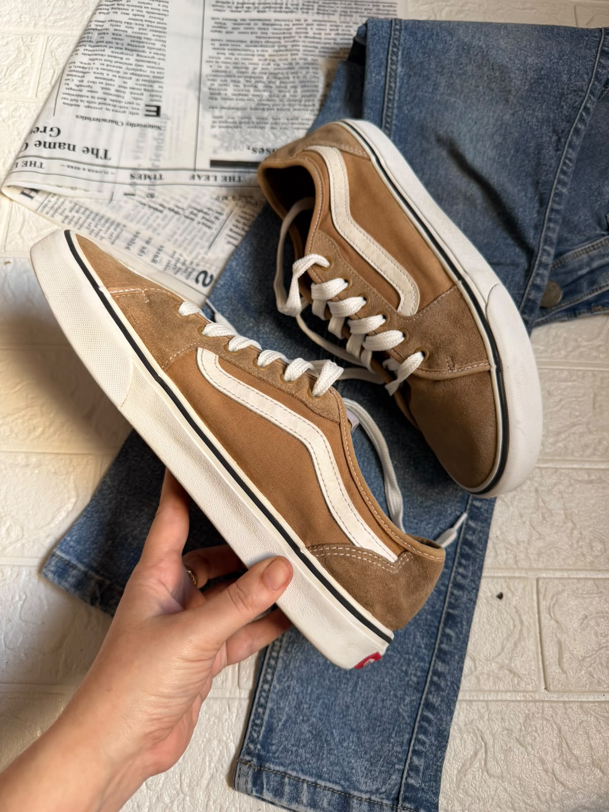 Beige n brown low rise vans