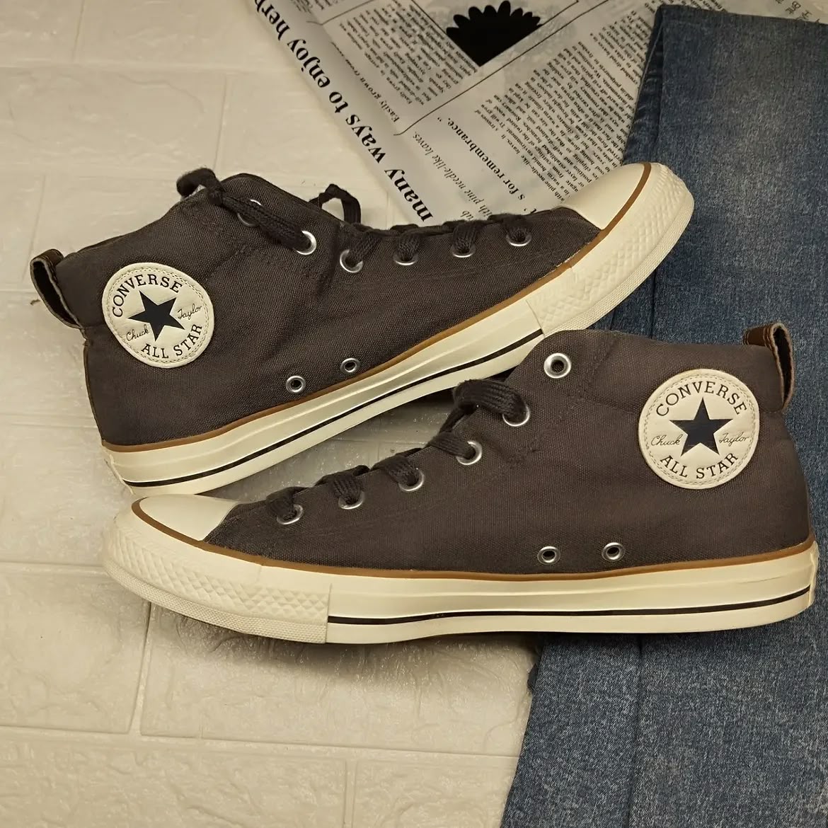 Brown and Grey Ankle Cut Converse