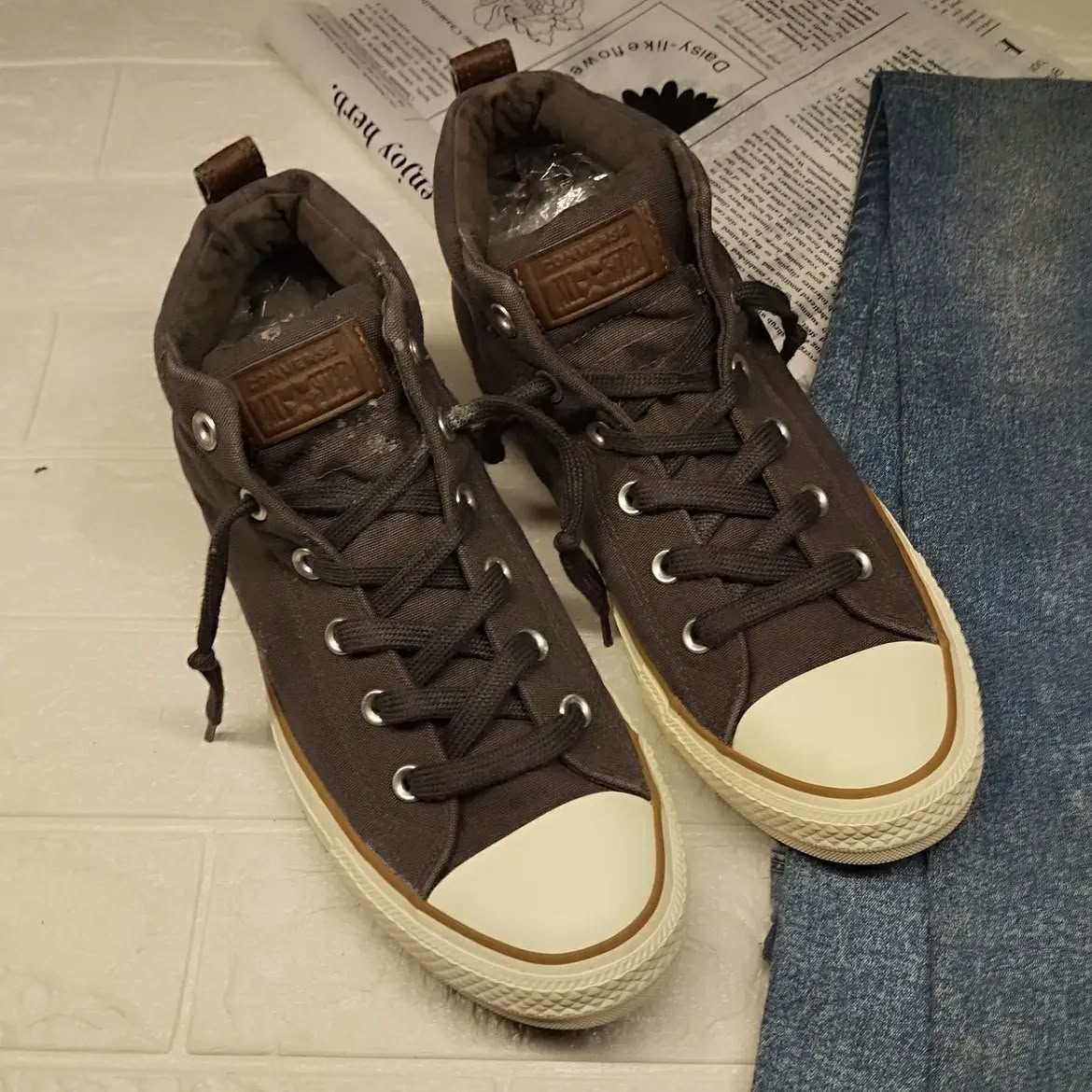 Brown and Grey Ankle Cut Converse