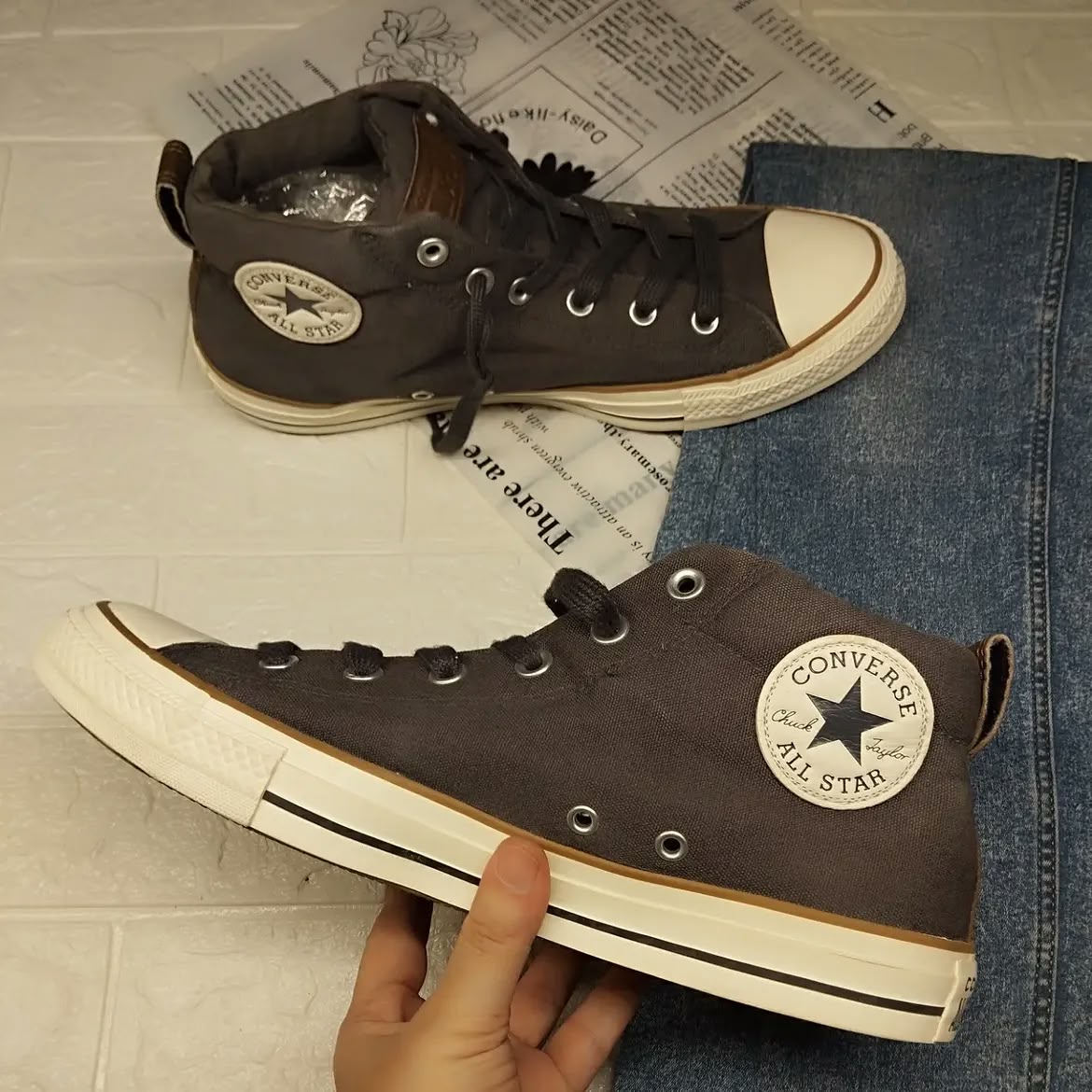 Brown and Grey Ankle Cut Converse
