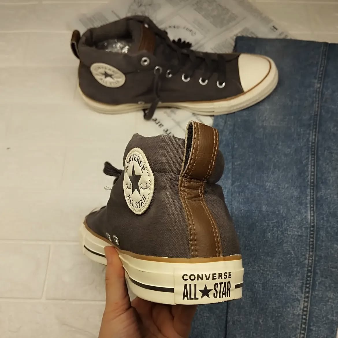 Brown and Grey Ankle Cut Converse
