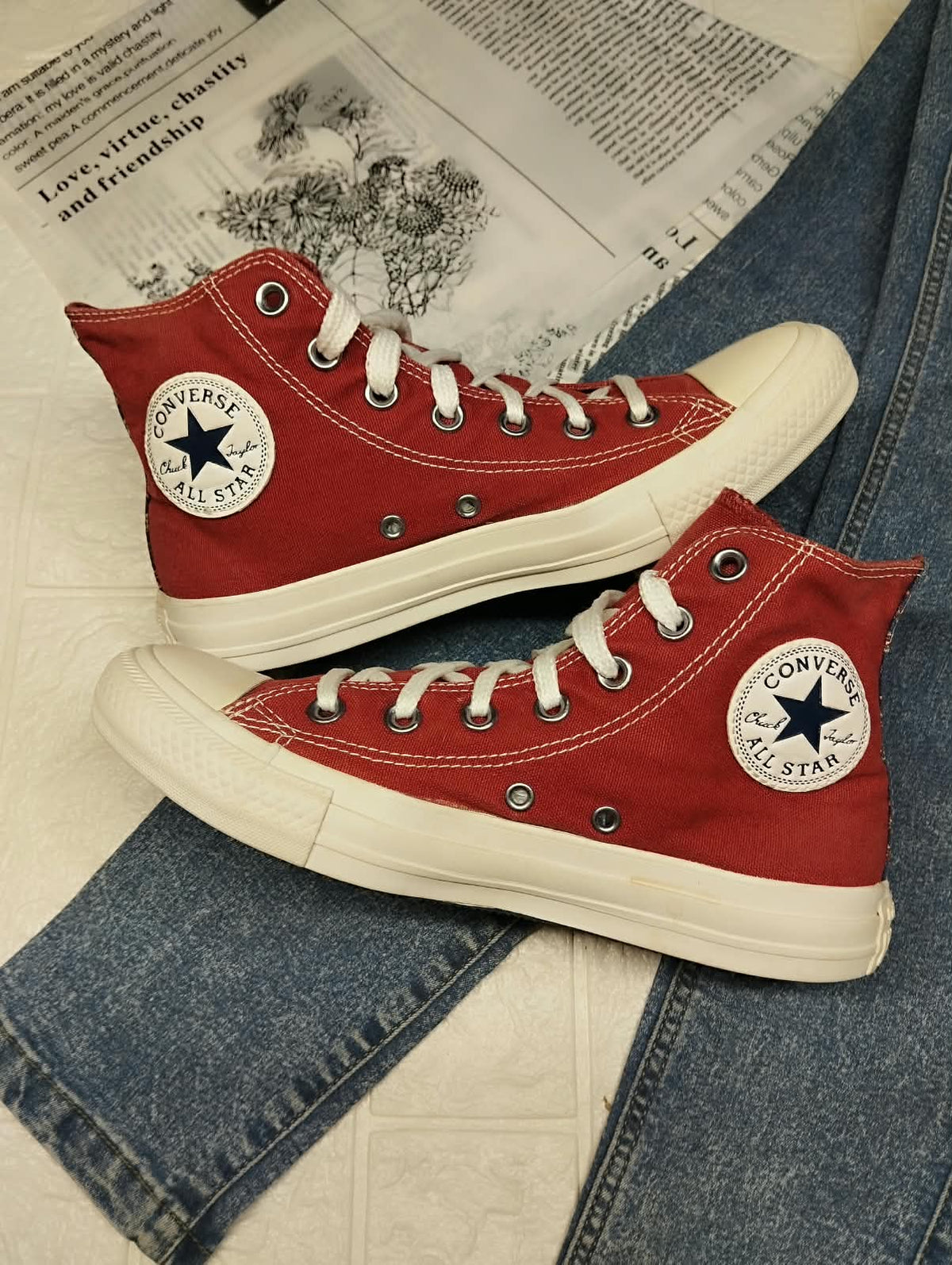 Burgundy & pink high rise converse