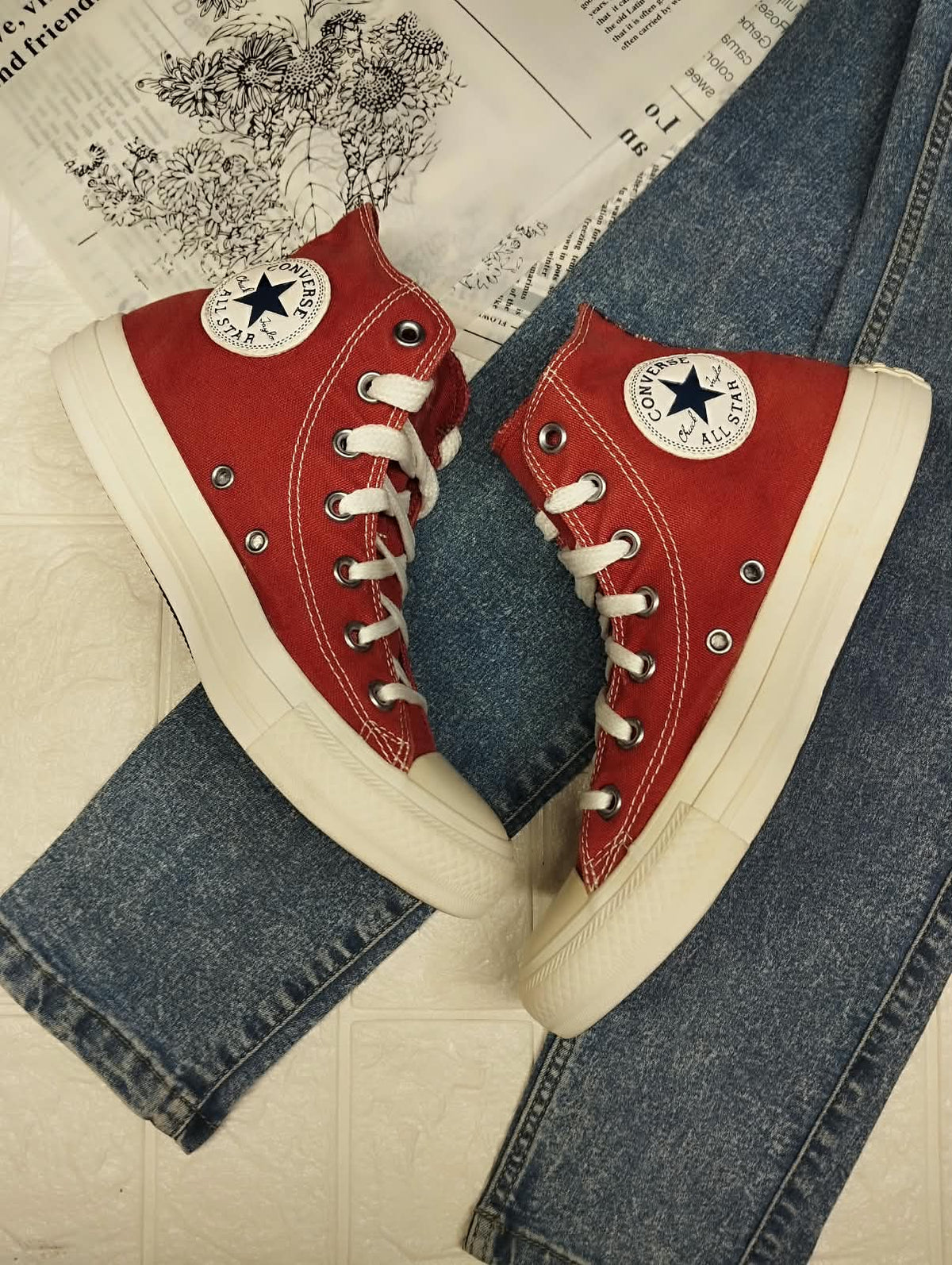 Burgundy & pink high rise converse