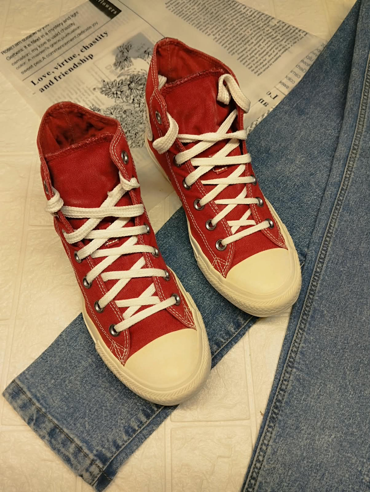 Burgundy & pink high rise converse