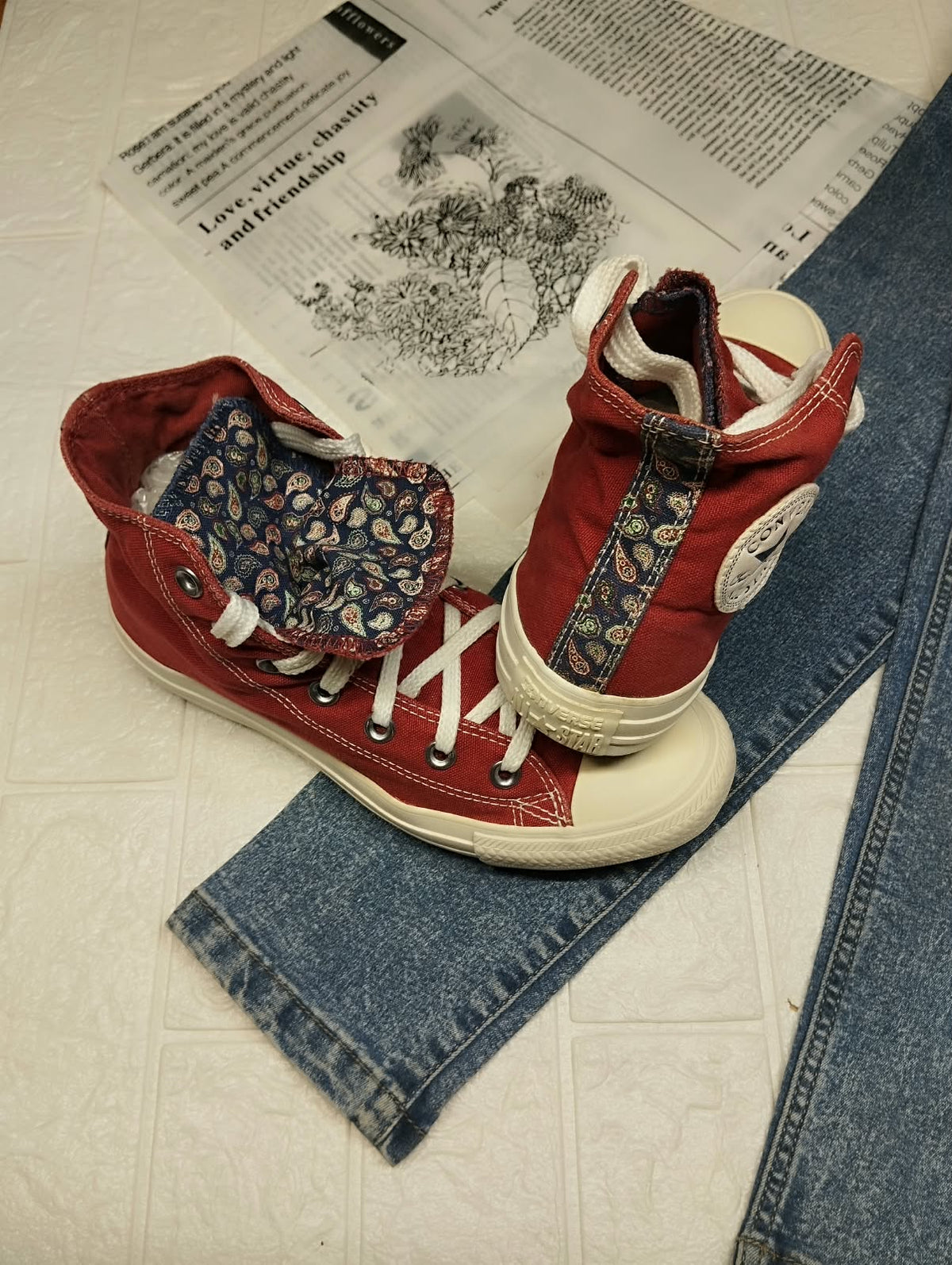 Burgundy & pink high rise converse