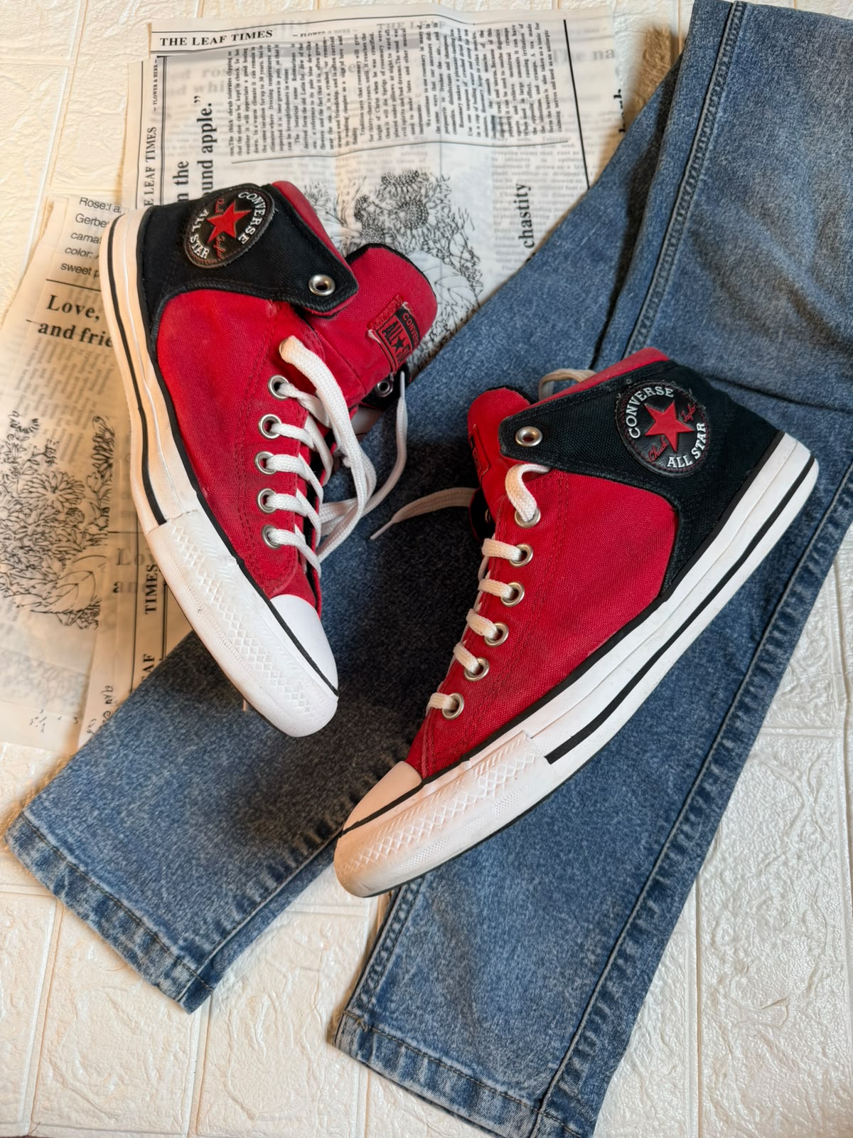 Red and Black Ankle Cut Converse