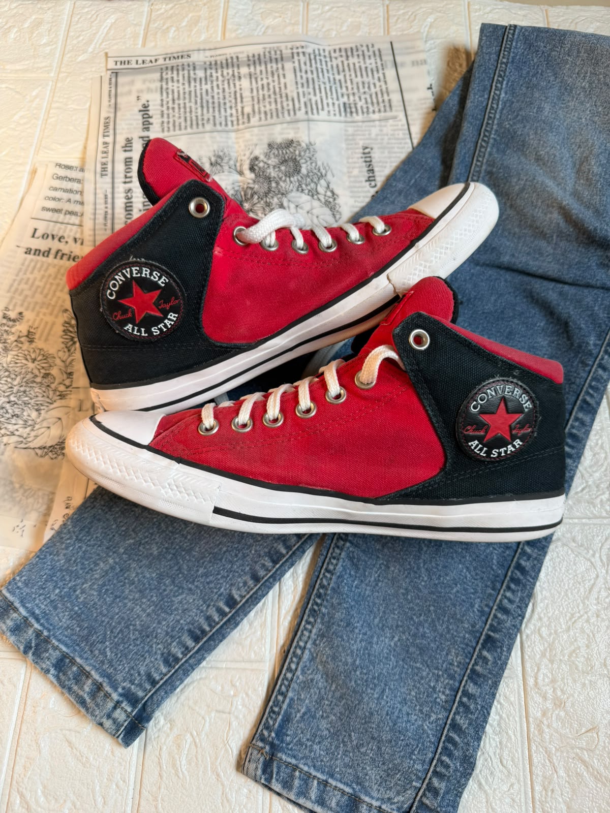 Red and Black Ankle Cut Converse
