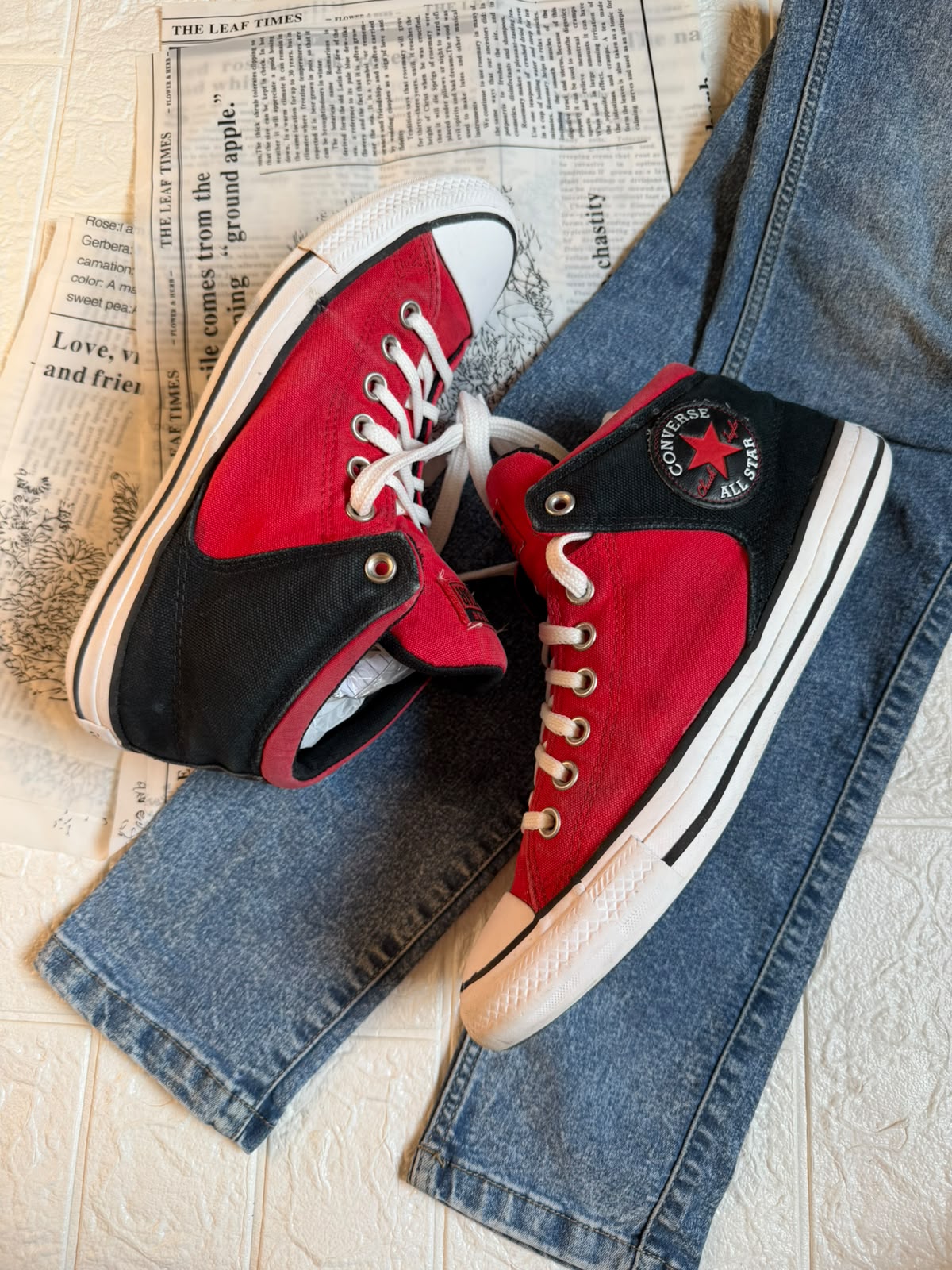 Red and Black Ankle Cut Converse
