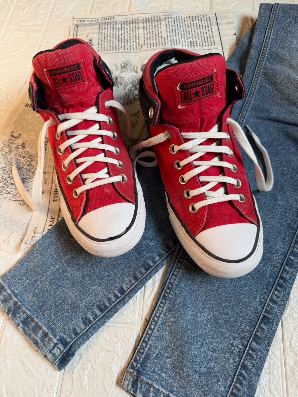 Red and Black Ankle Cut Converse