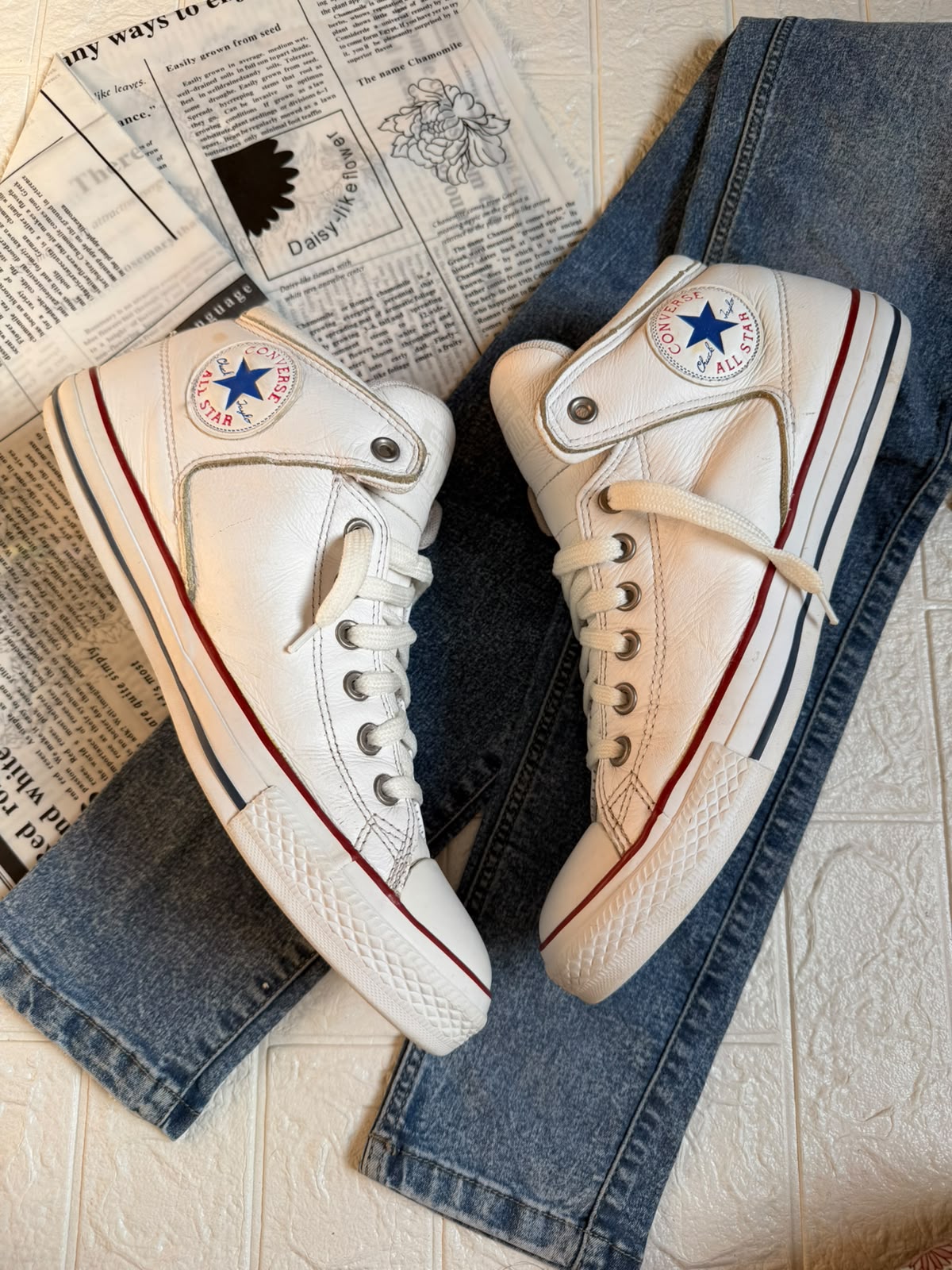 White Leather Ankle Cut Converse