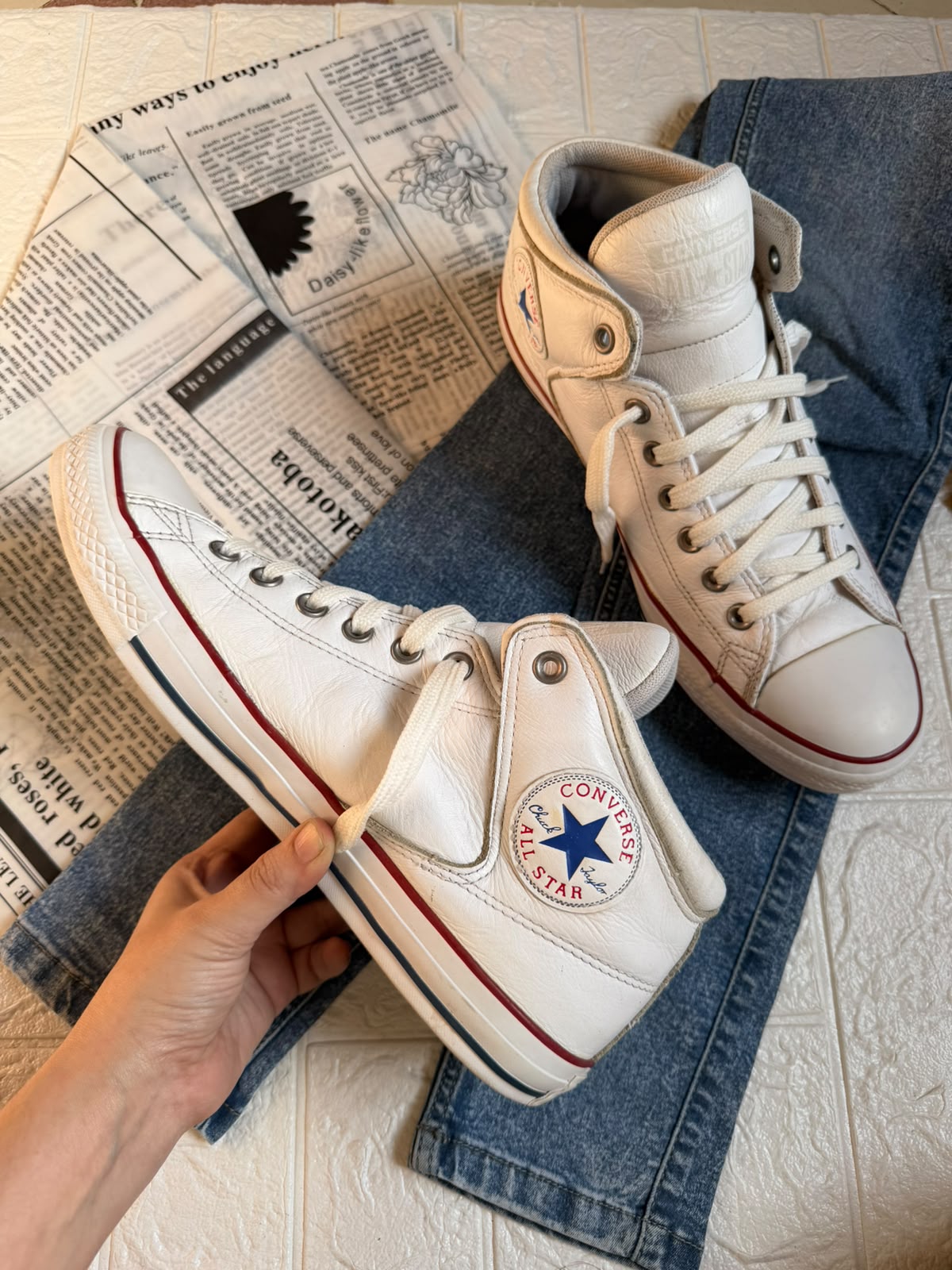 White Leather Ankle Cut Converse