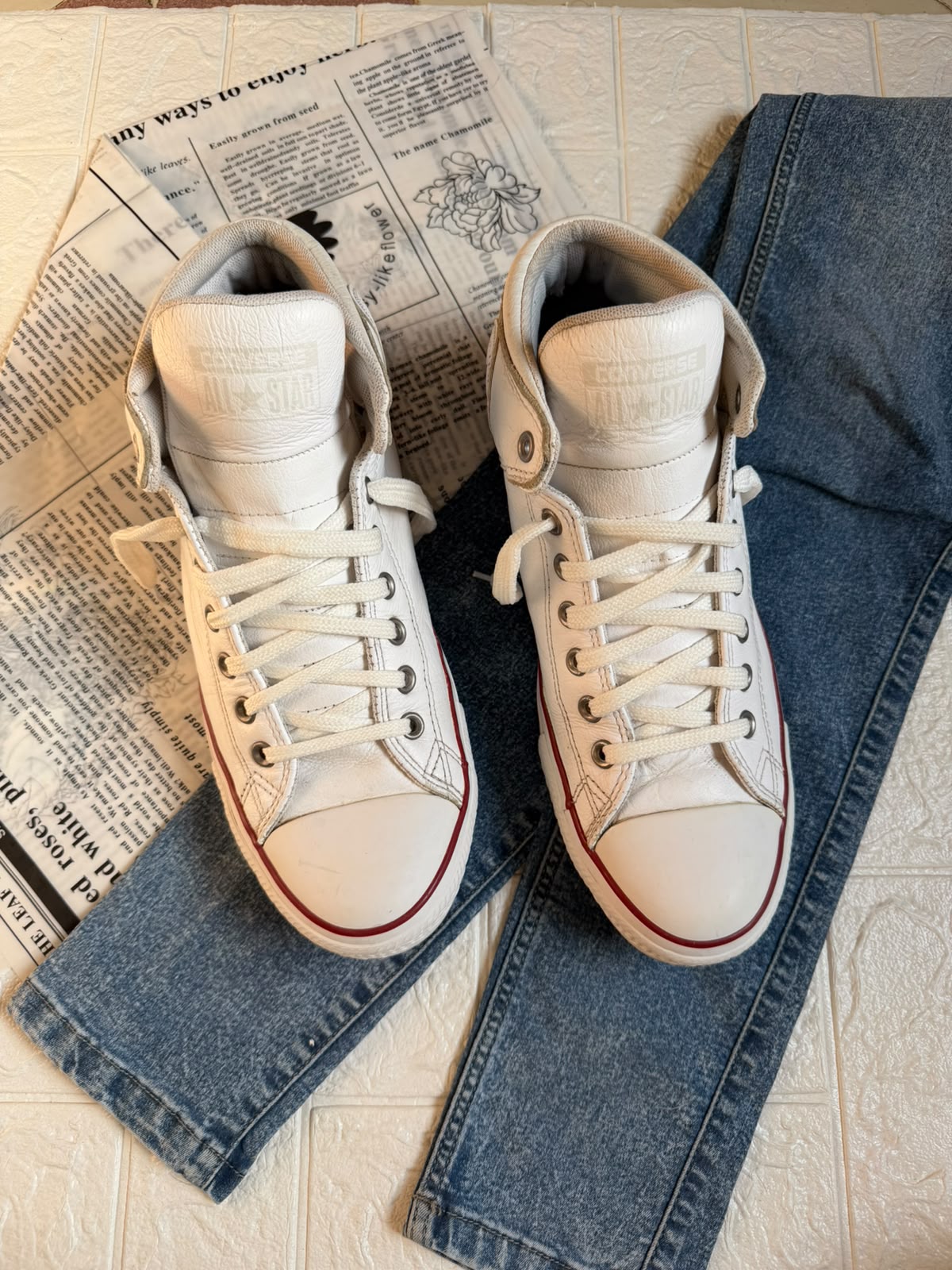 White Leather Ankle Cut Converse