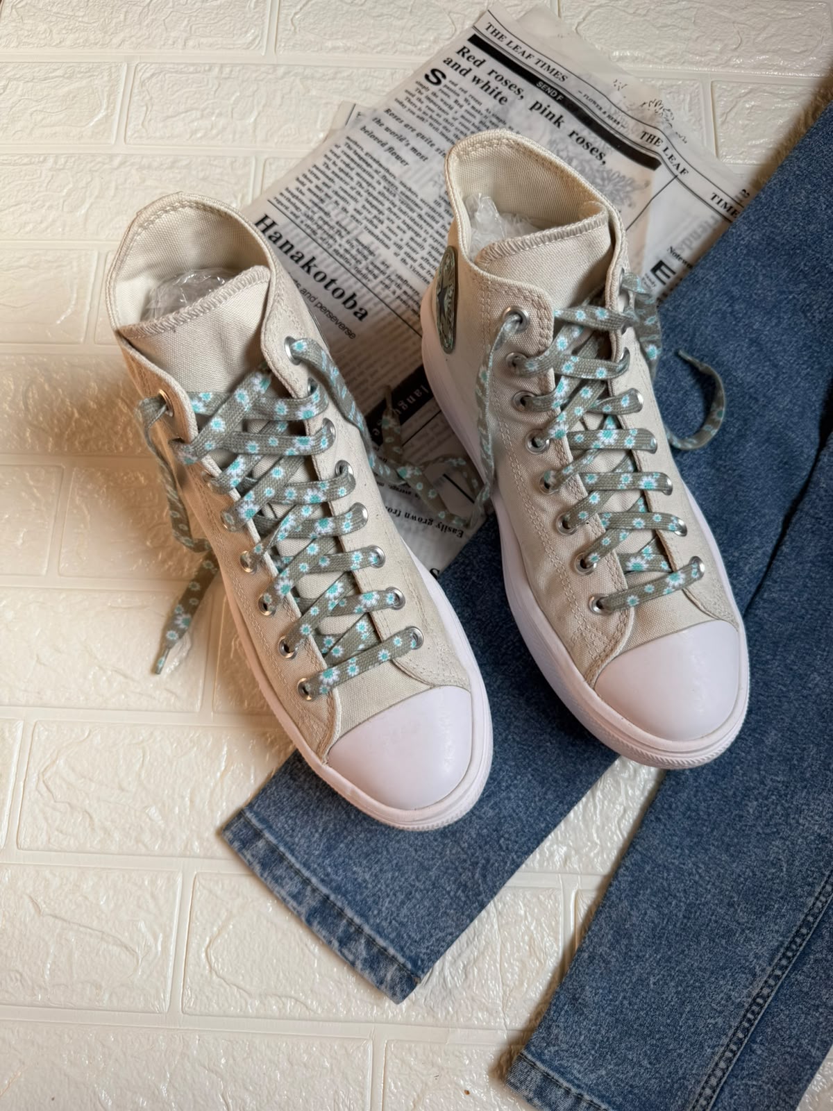 Green Flower Wave Converse