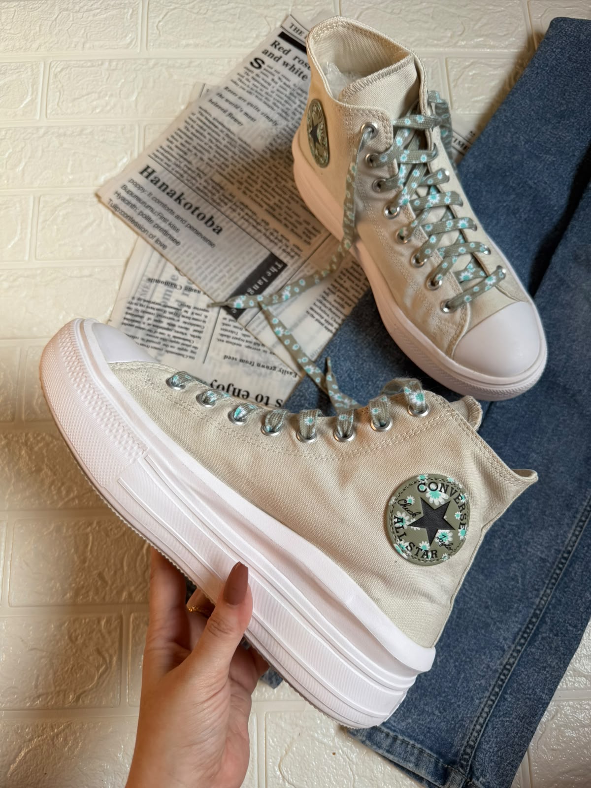 Green Flower Wave Converse