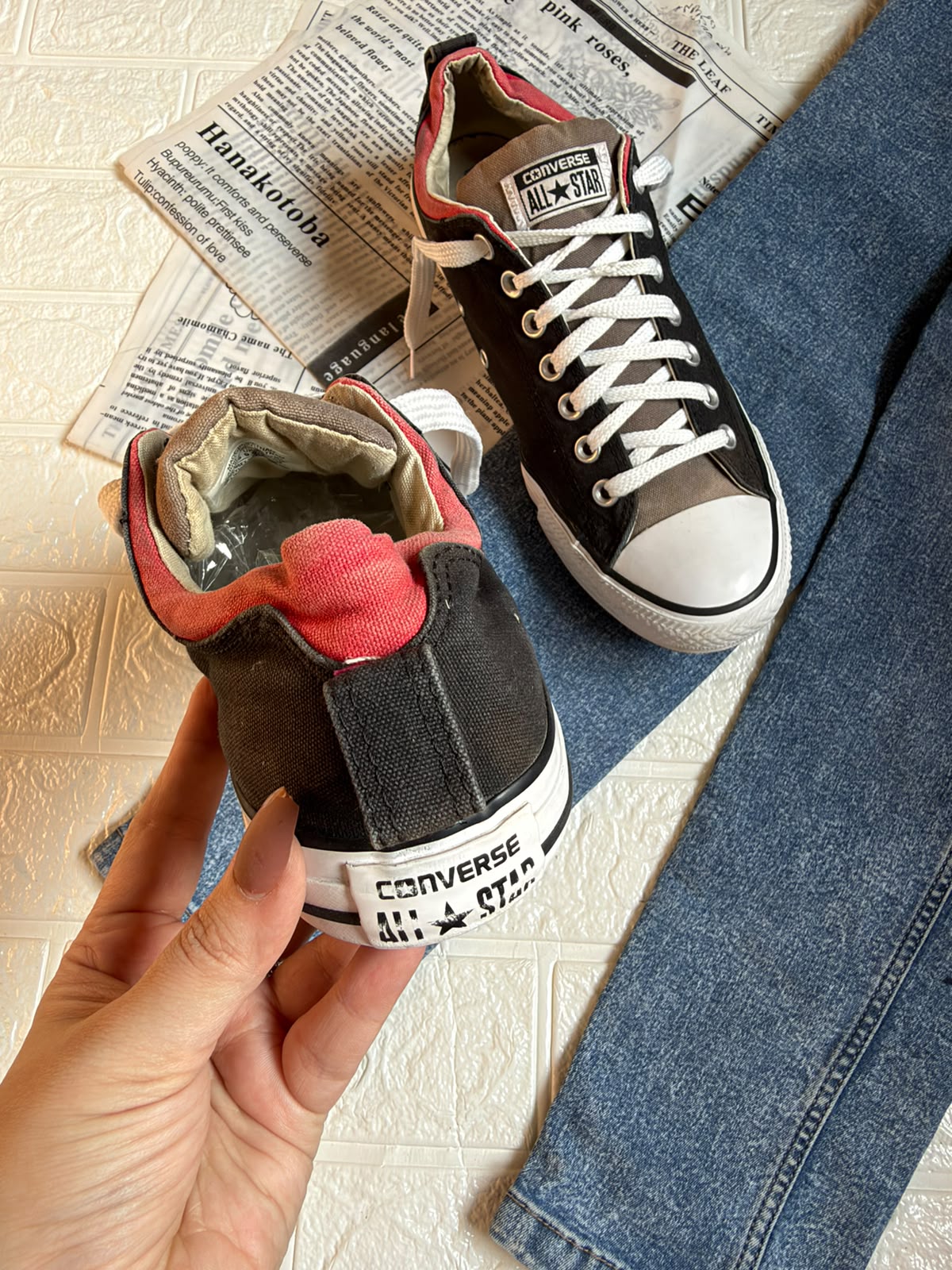 Red and Black lowtop Converse