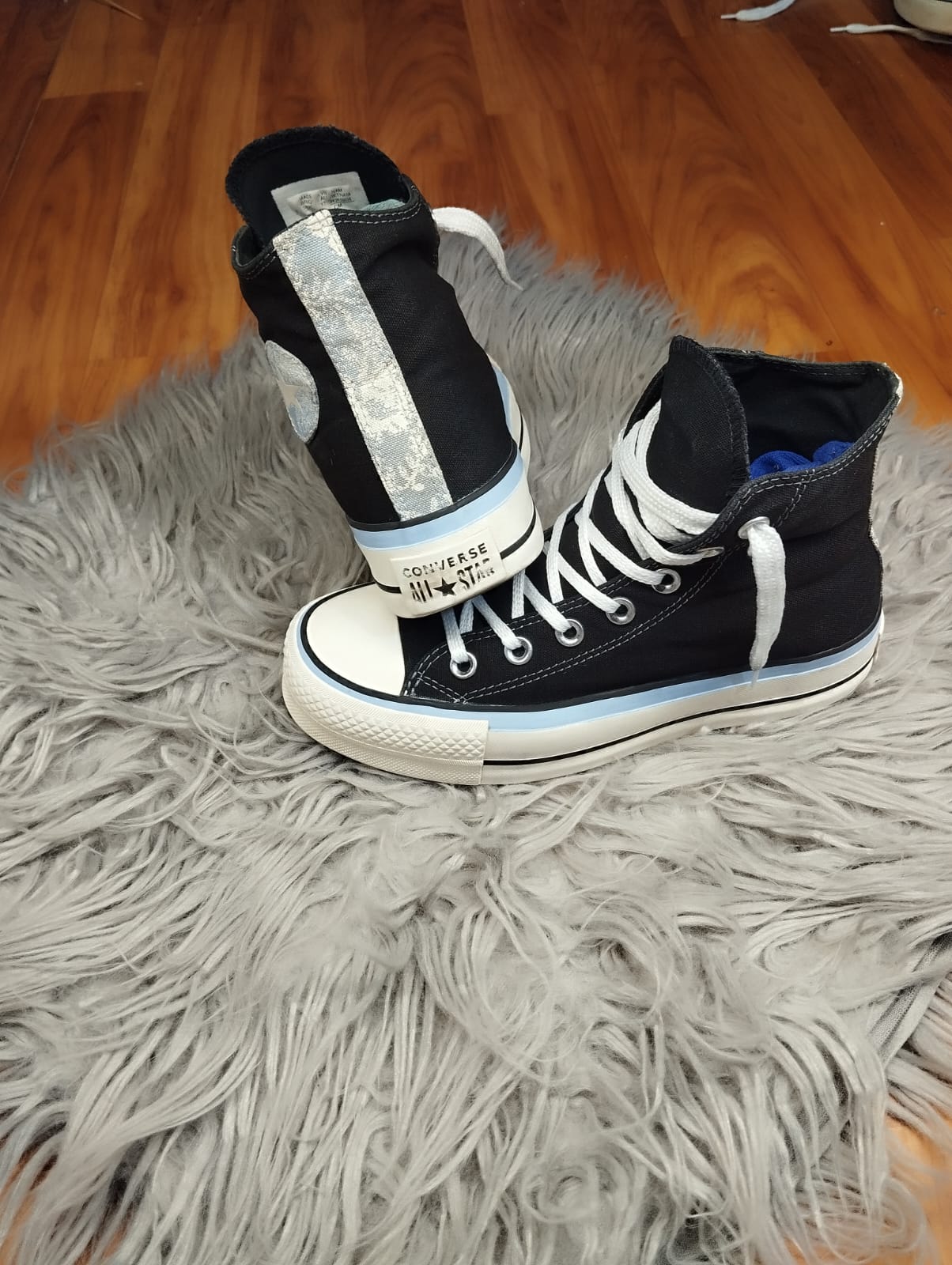 Black and blue high rise platform converse