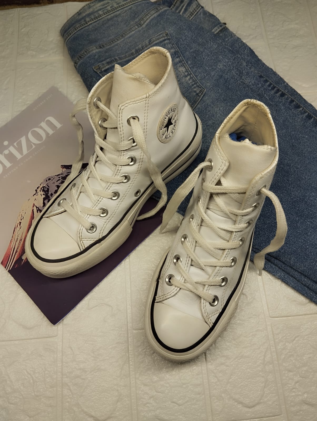 White leather high rise platform